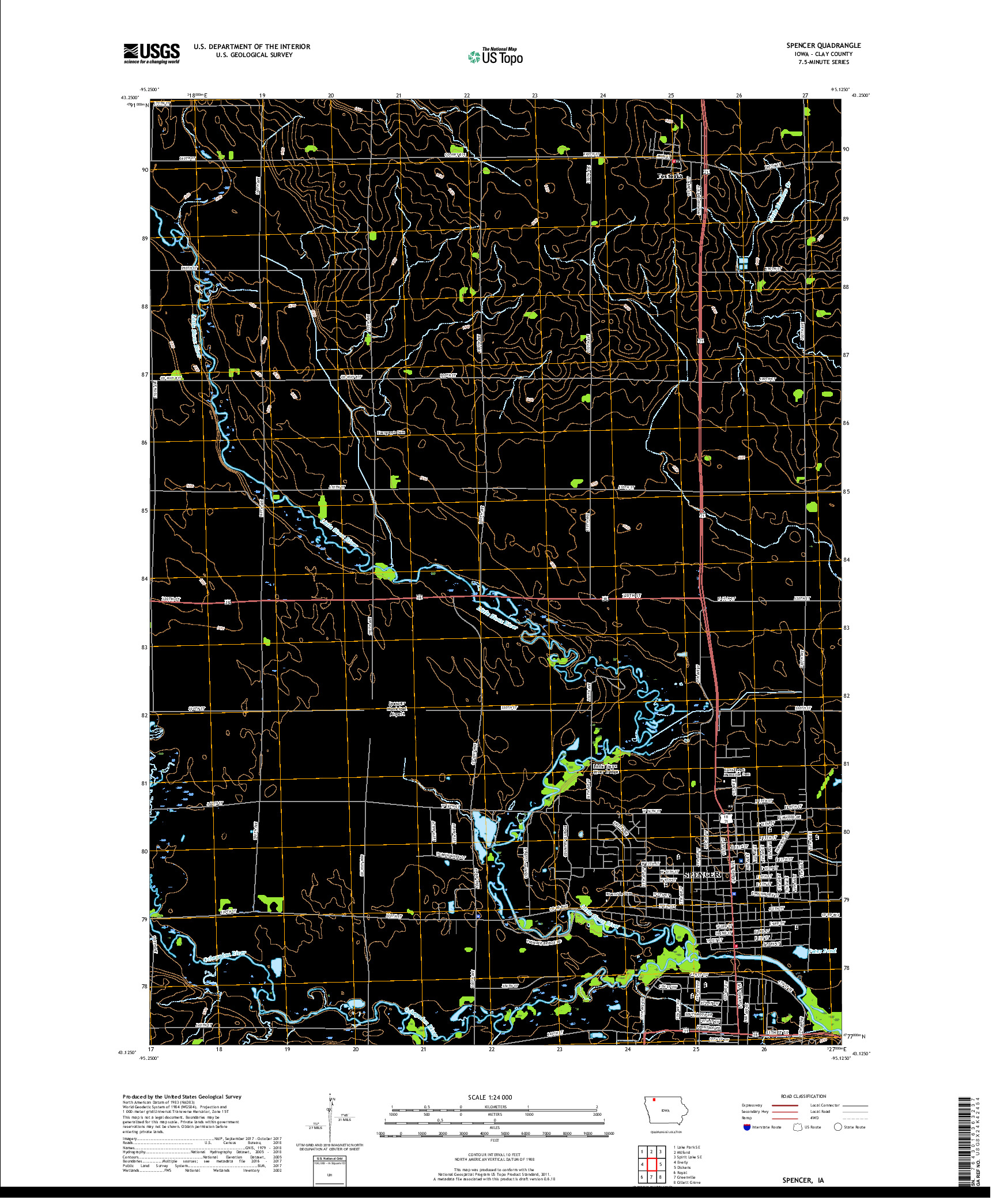 USGS US TOPO 7.5-MINUTE MAP FOR SPENCER, IA 2018