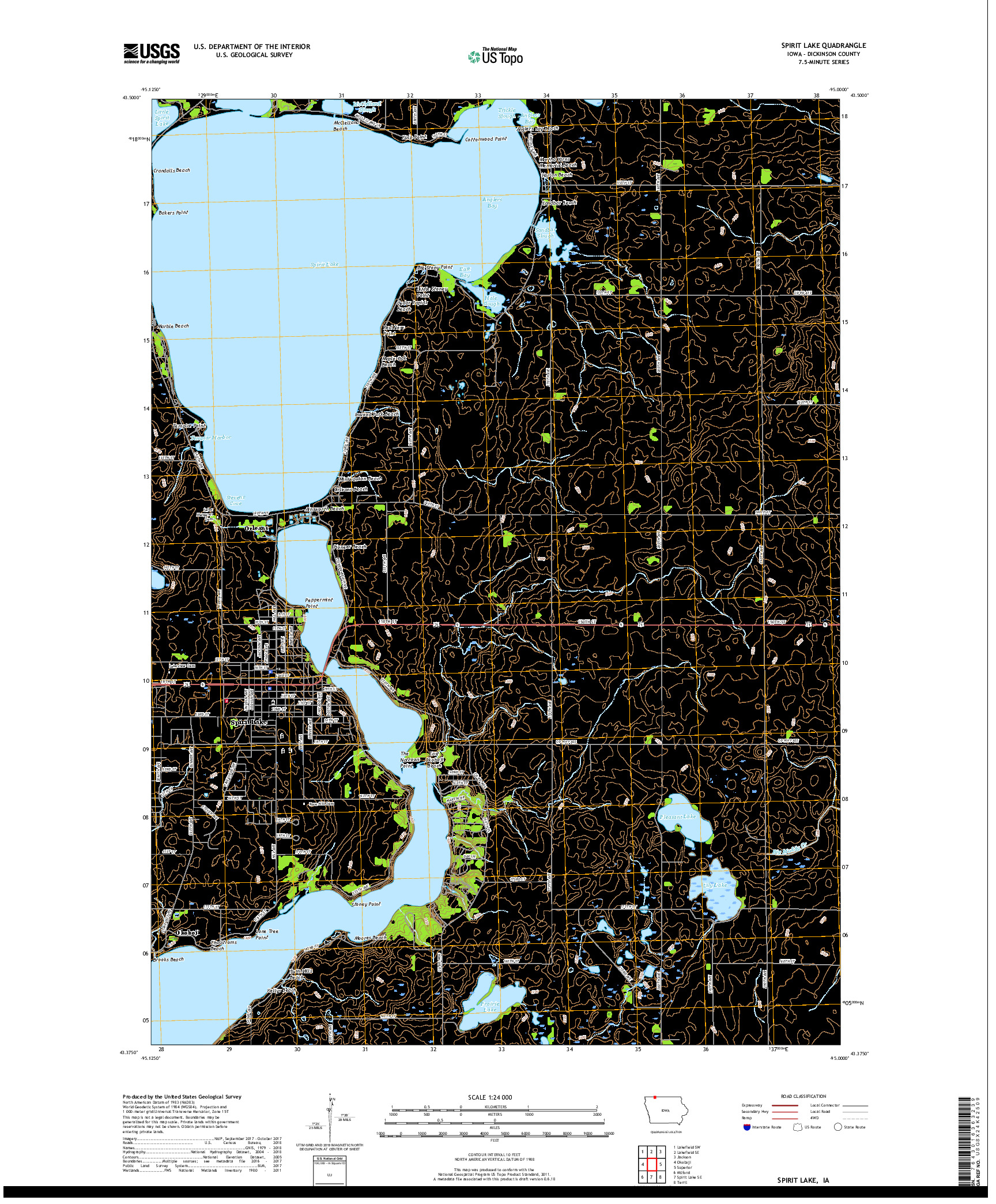 USGS US TOPO 7.5-MINUTE MAP FOR SPIRIT LAKE, IA 2018