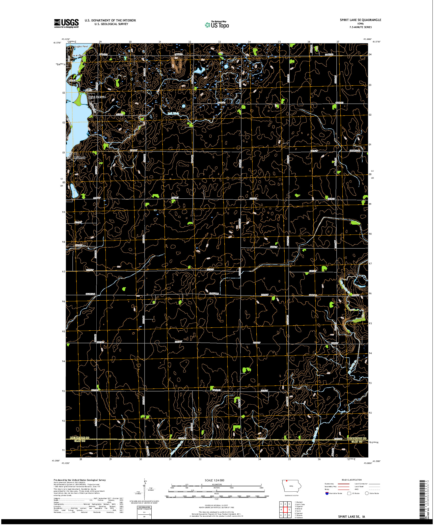 USGS US TOPO 7.5-MINUTE MAP FOR SPIRIT LAKE SE, IA 2018