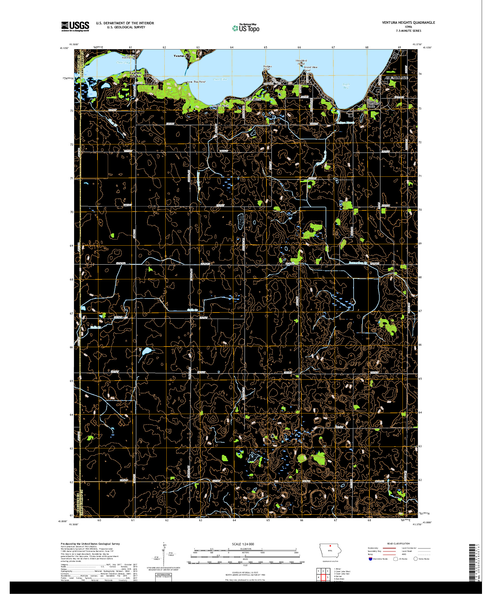 USGS US TOPO 7.5-MINUTE MAP FOR VENTURA HEIGHTS, IA 2018