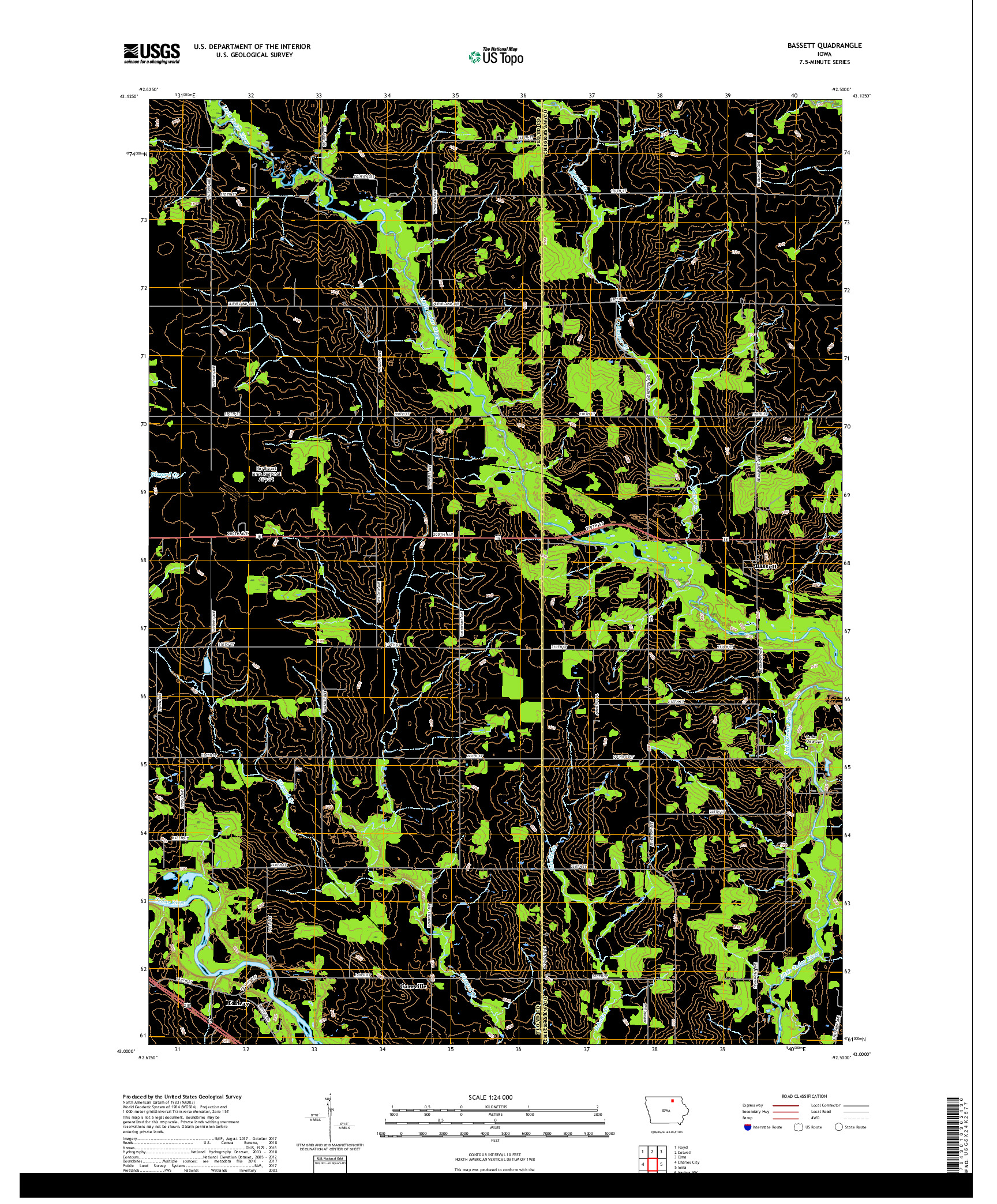 USGS US TOPO 7.5-MINUTE MAP FOR BASSETT, IA 2018