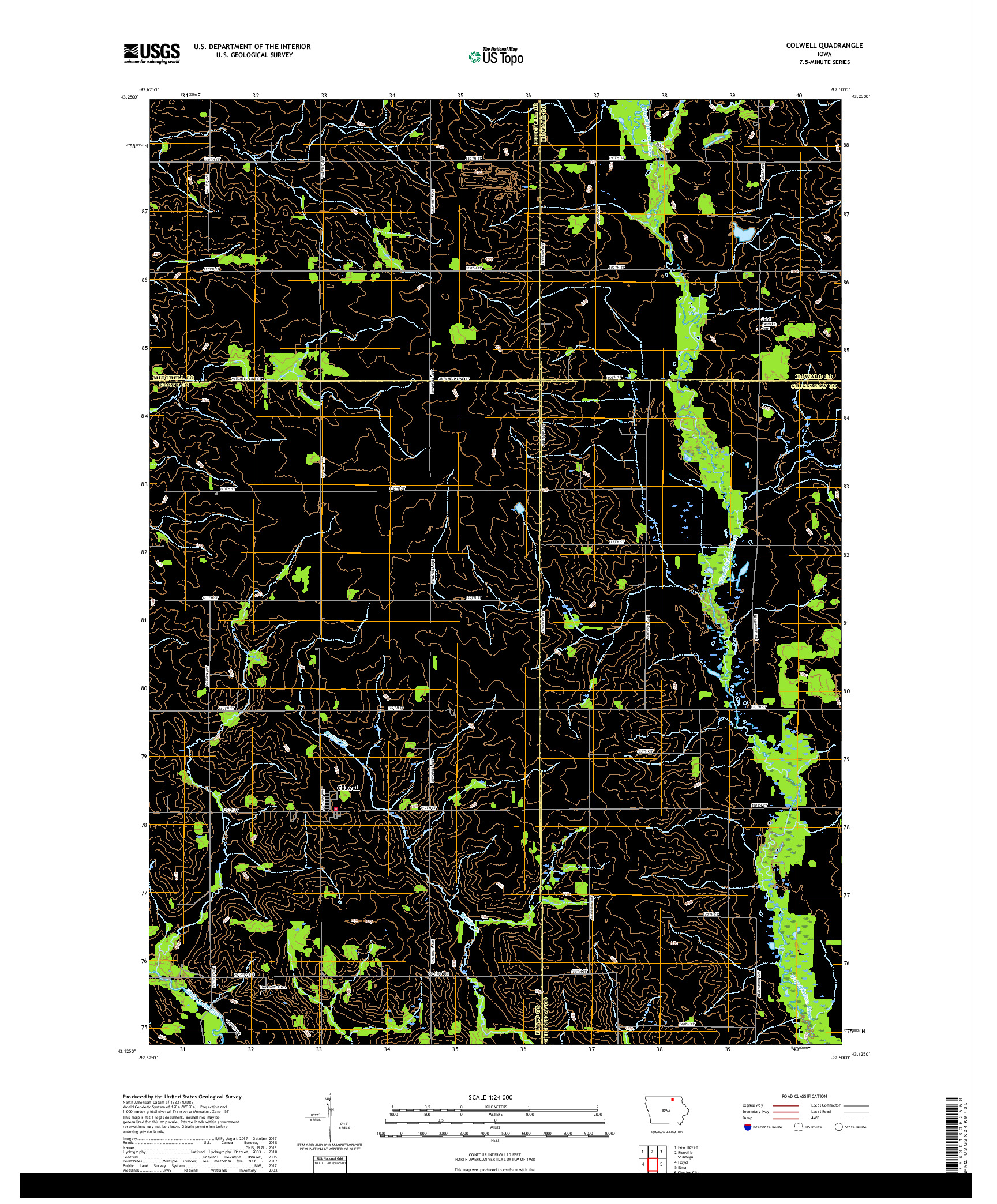 USGS US TOPO 7.5-MINUTE MAP FOR COLWELL, IA 2018