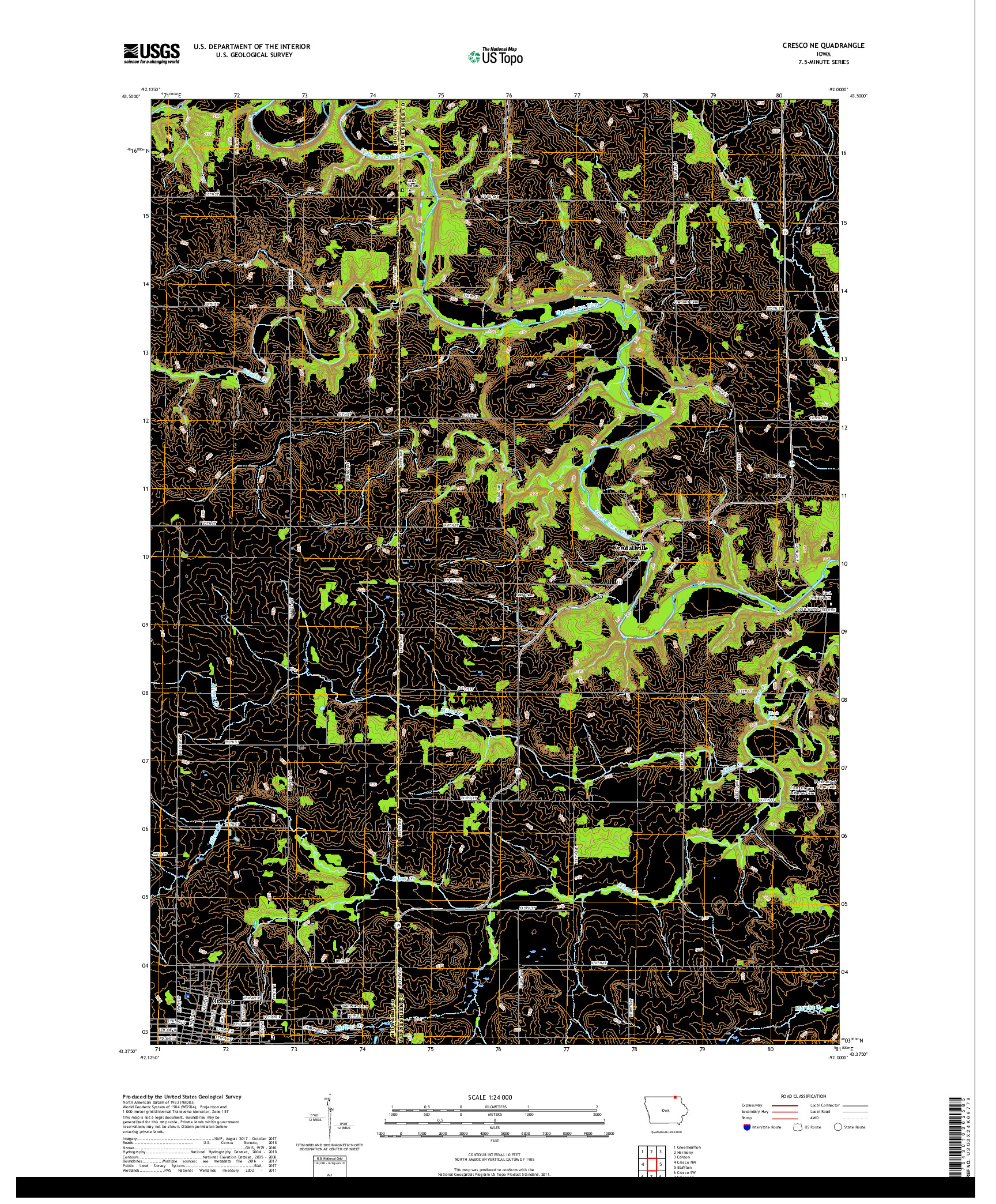 USGS US TOPO 7.5-MINUTE MAP FOR CRESCO NE, IA 2018