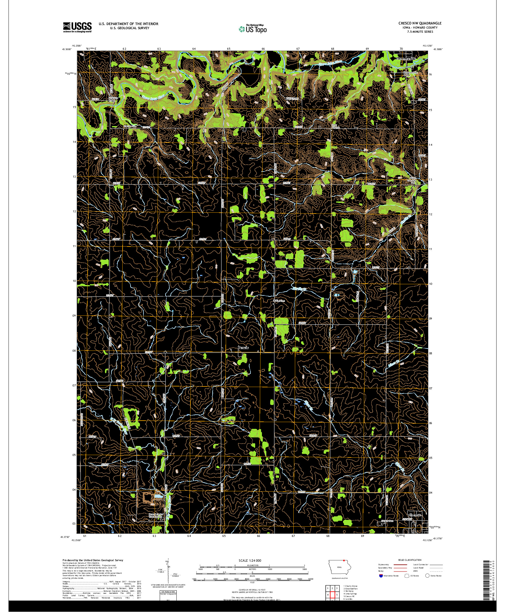 USGS US TOPO 7.5-MINUTE MAP FOR CRESCO NW, IA 2018