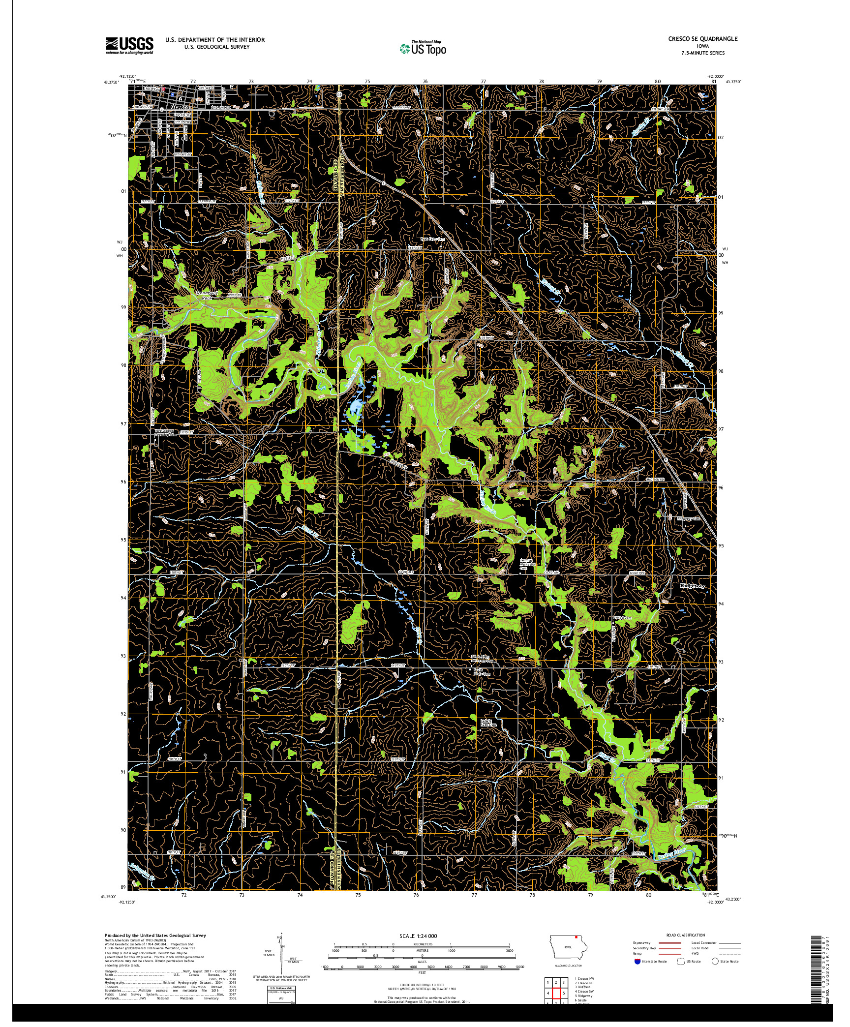 USGS US TOPO 7.5-MINUTE MAP FOR CRESCO SE, IA 2018