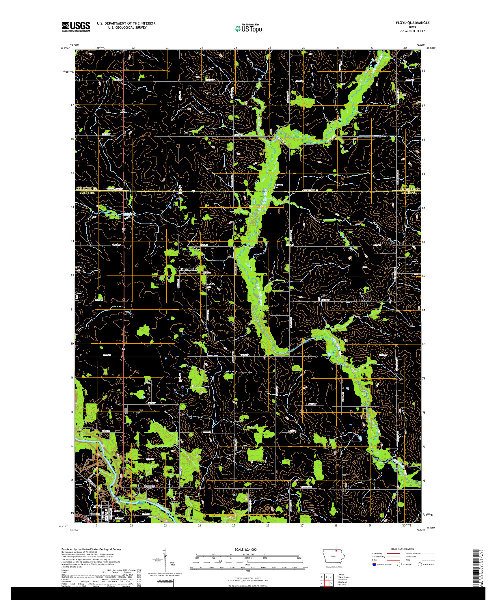 USGS US TOPO 7.5-MINUTE MAP FOR FLOYD, IA 2018