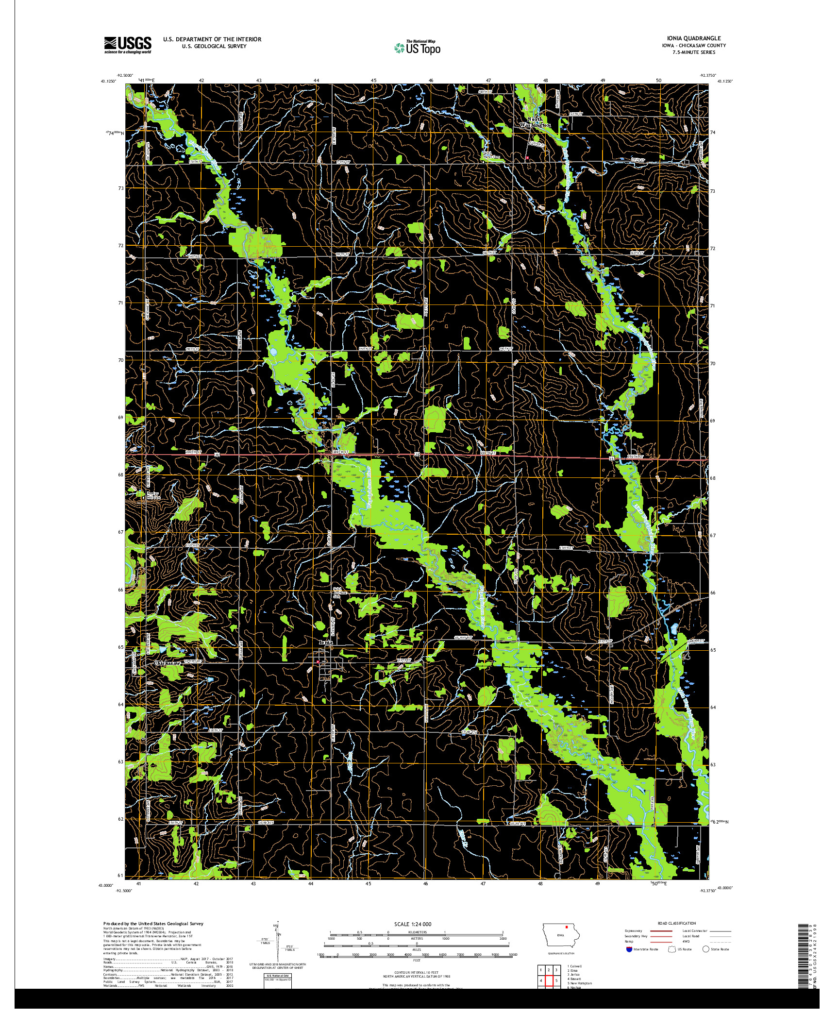 USGS US TOPO 7.5-MINUTE MAP FOR IONIA, IA 2018