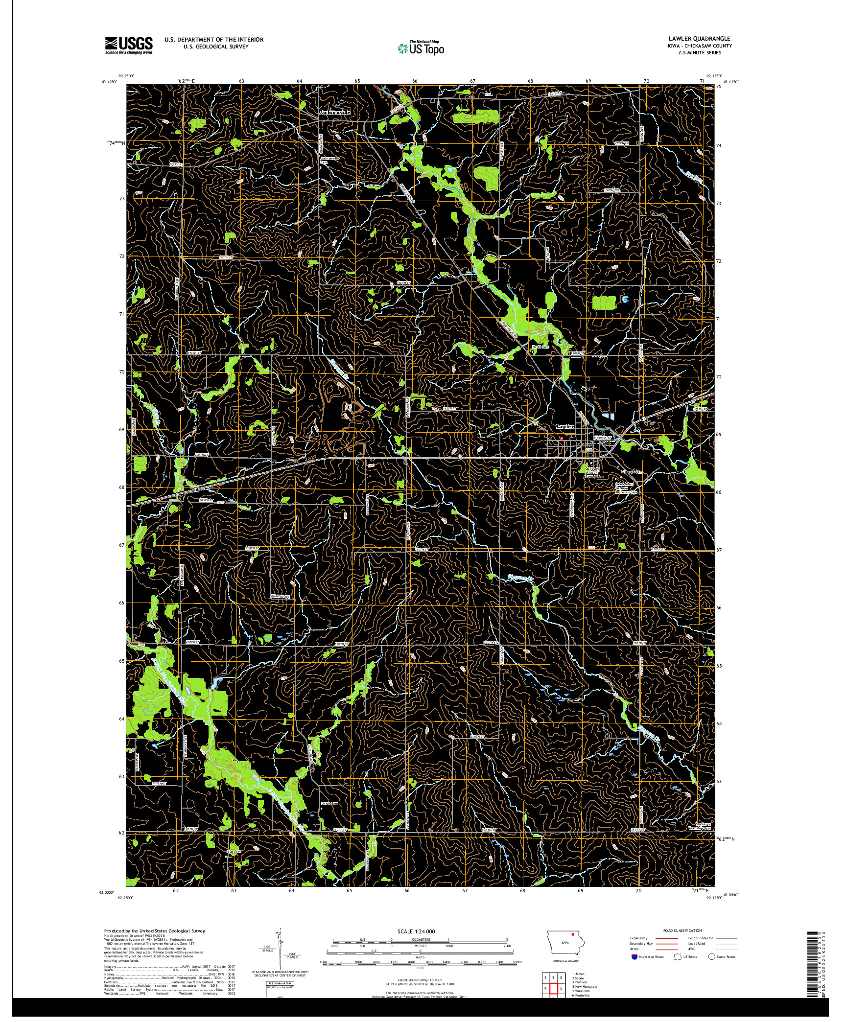 USGS US TOPO 7.5-MINUTE MAP FOR LAWLER, IA 2018