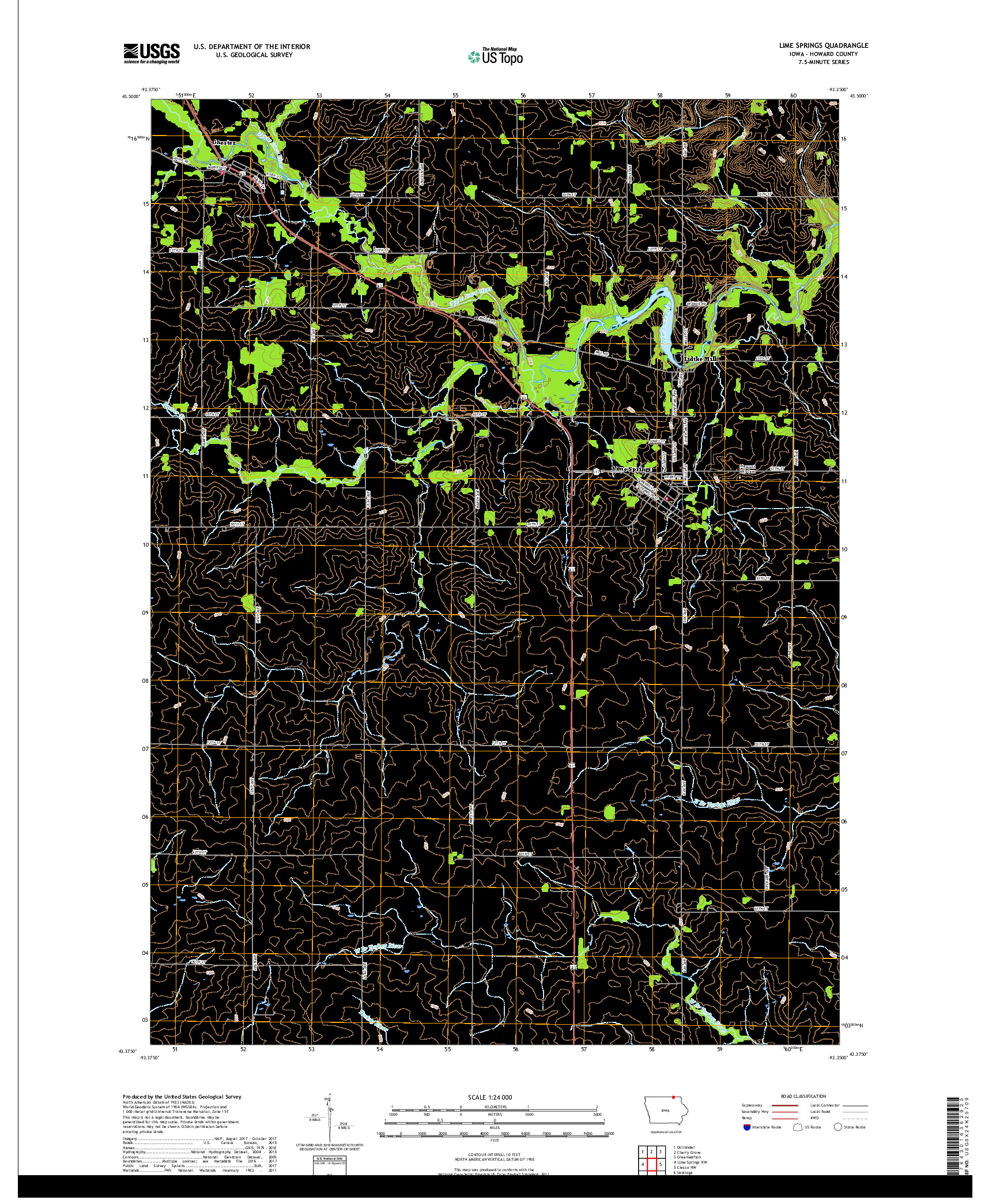 USGS US TOPO 7.5-MINUTE MAP FOR LIME SPRINGS, IA 2018