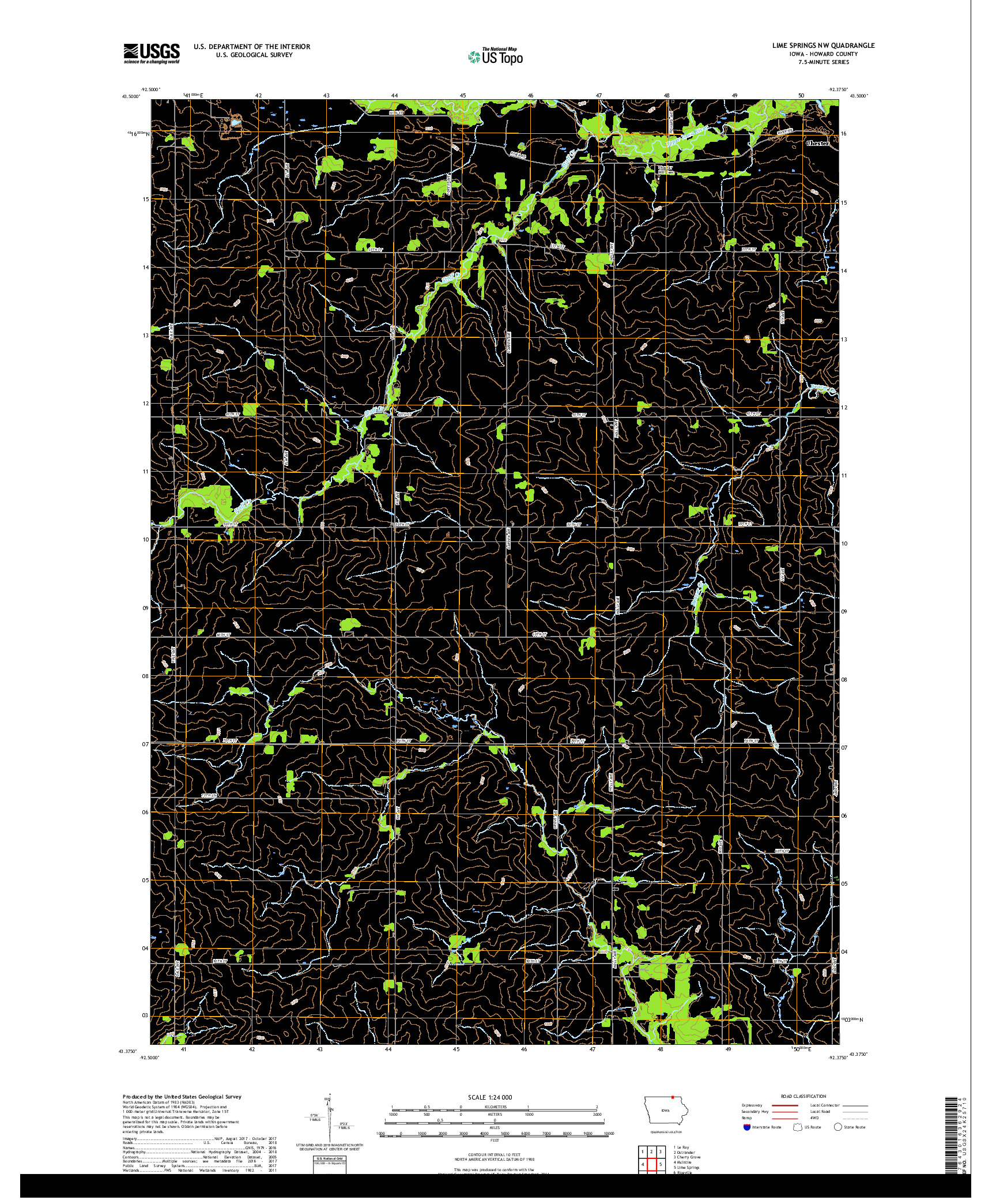 USGS US TOPO 7.5-MINUTE MAP FOR LIME SPRINGS NW, IA 2018