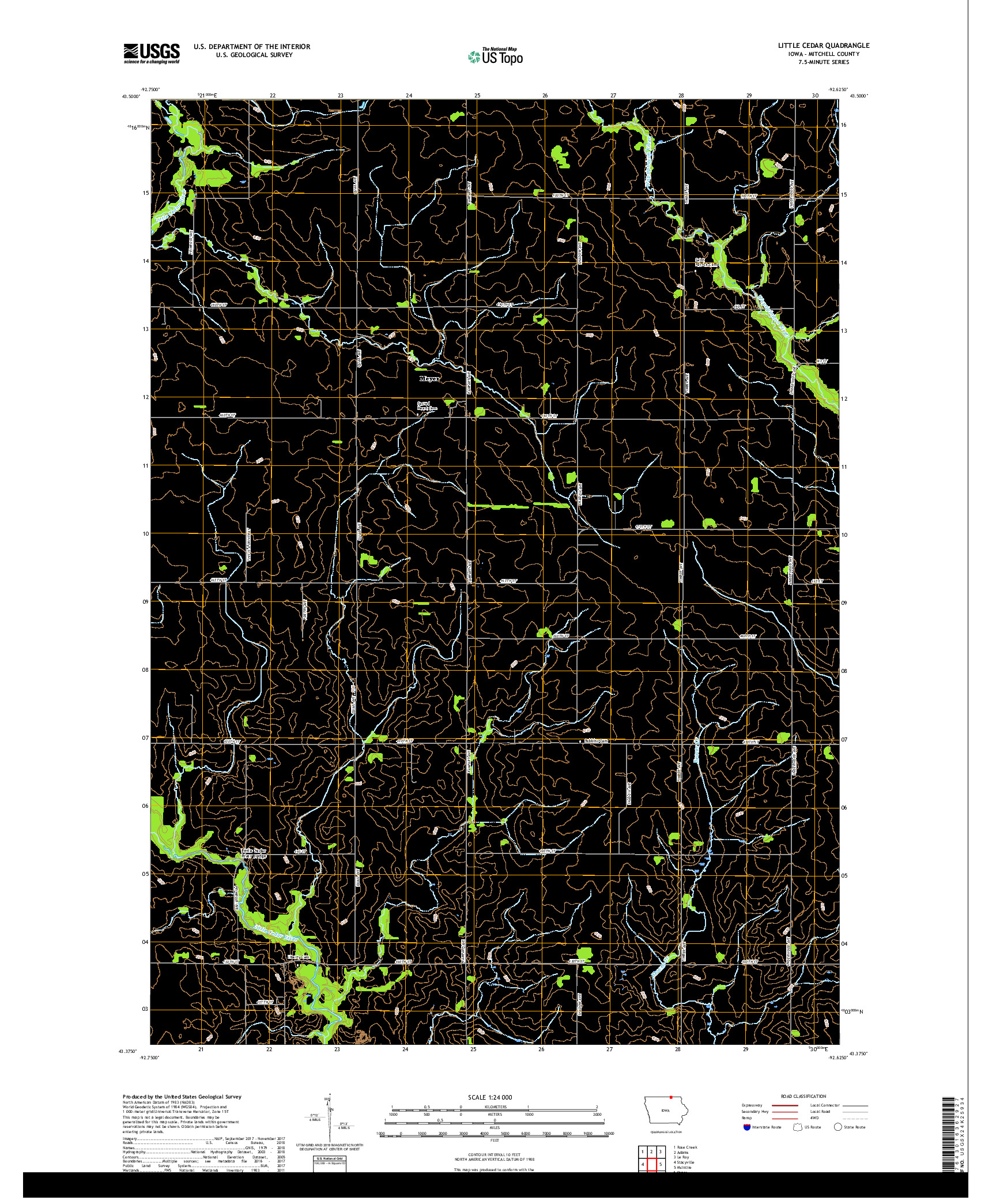 USGS US TOPO 7.5-MINUTE MAP FOR LITTLE CEDAR, IA 2018