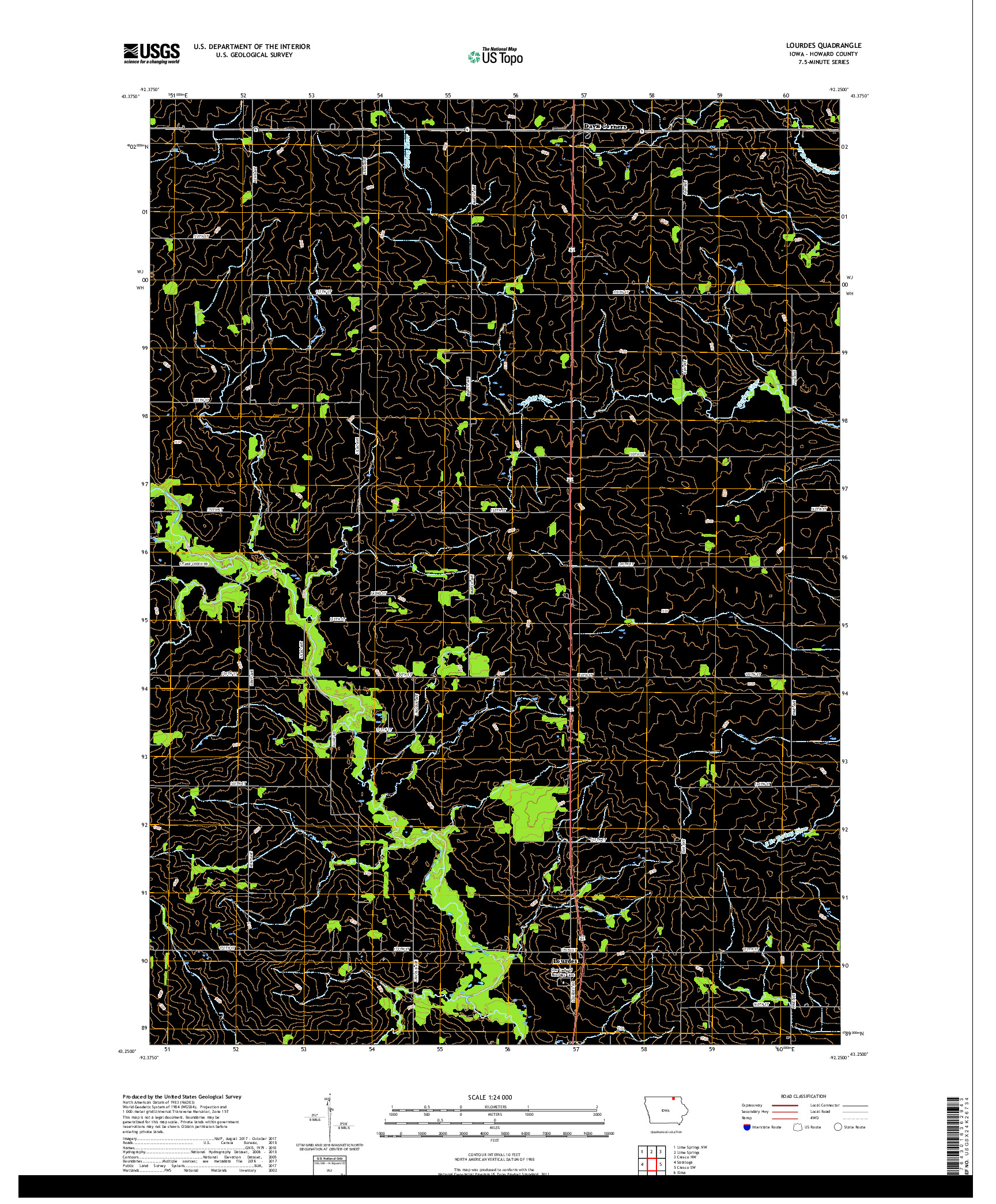 USGS US TOPO 7.5-MINUTE MAP FOR LOURDES, IA 2018