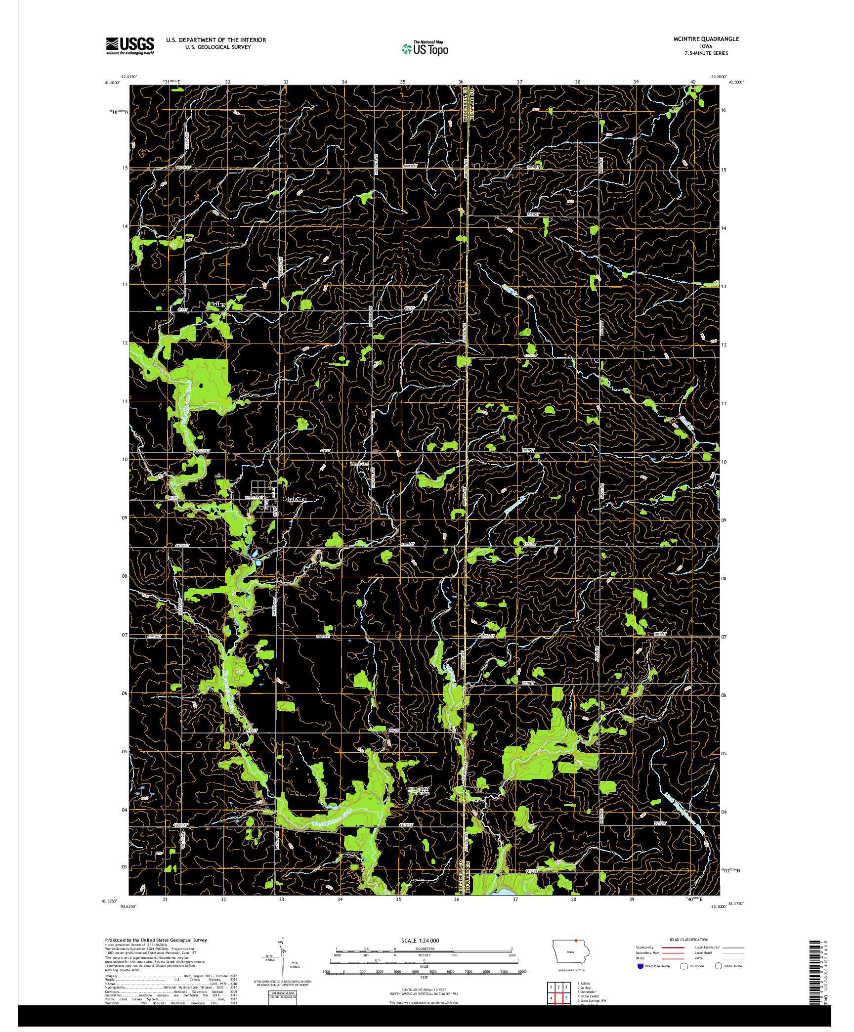 USGS US TOPO 7.5-MINUTE MAP FOR MCINTIRE, IA 2018