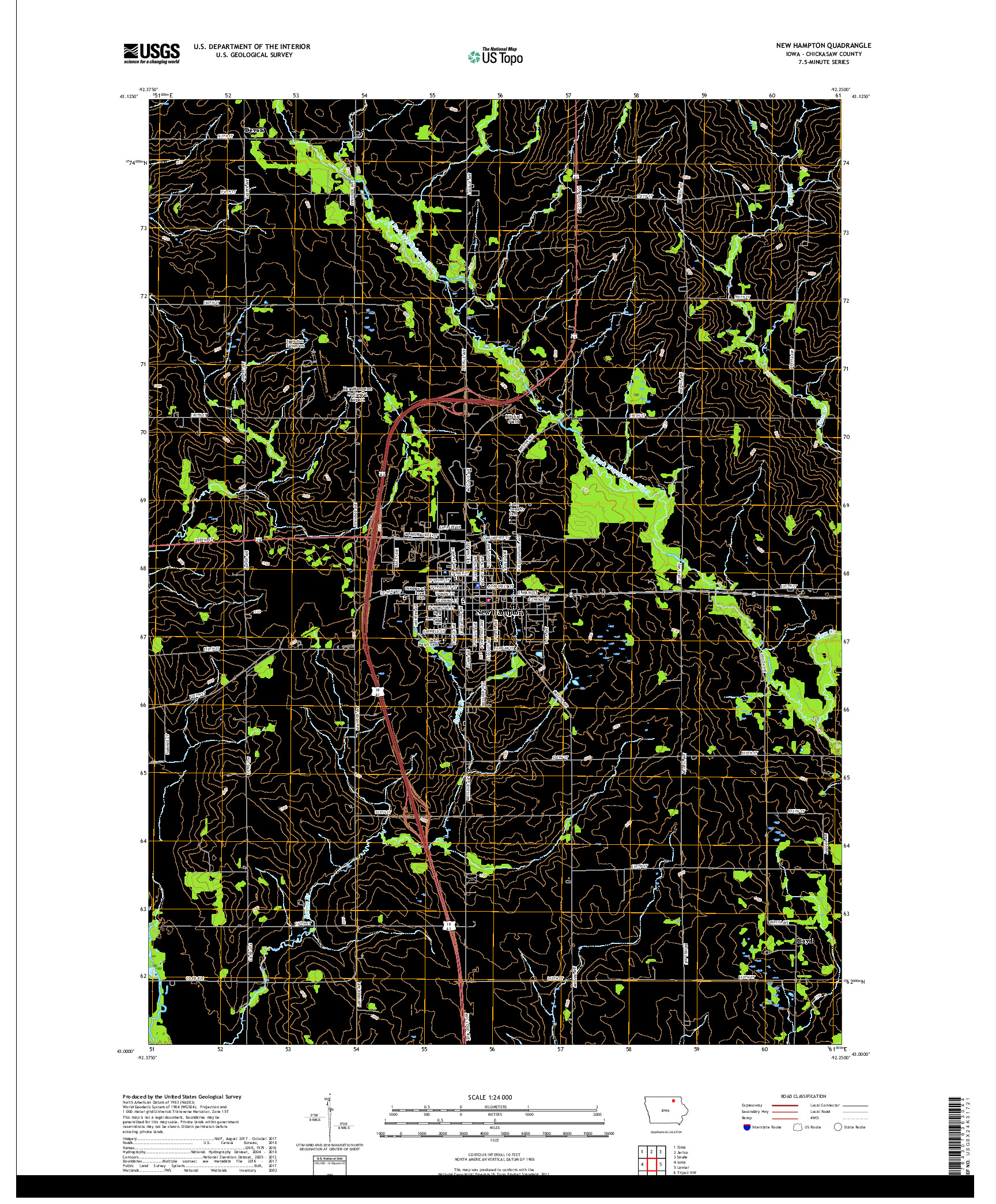 USGS US TOPO 7.5-MINUTE MAP FOR NEW HAMPTON, IA 2018