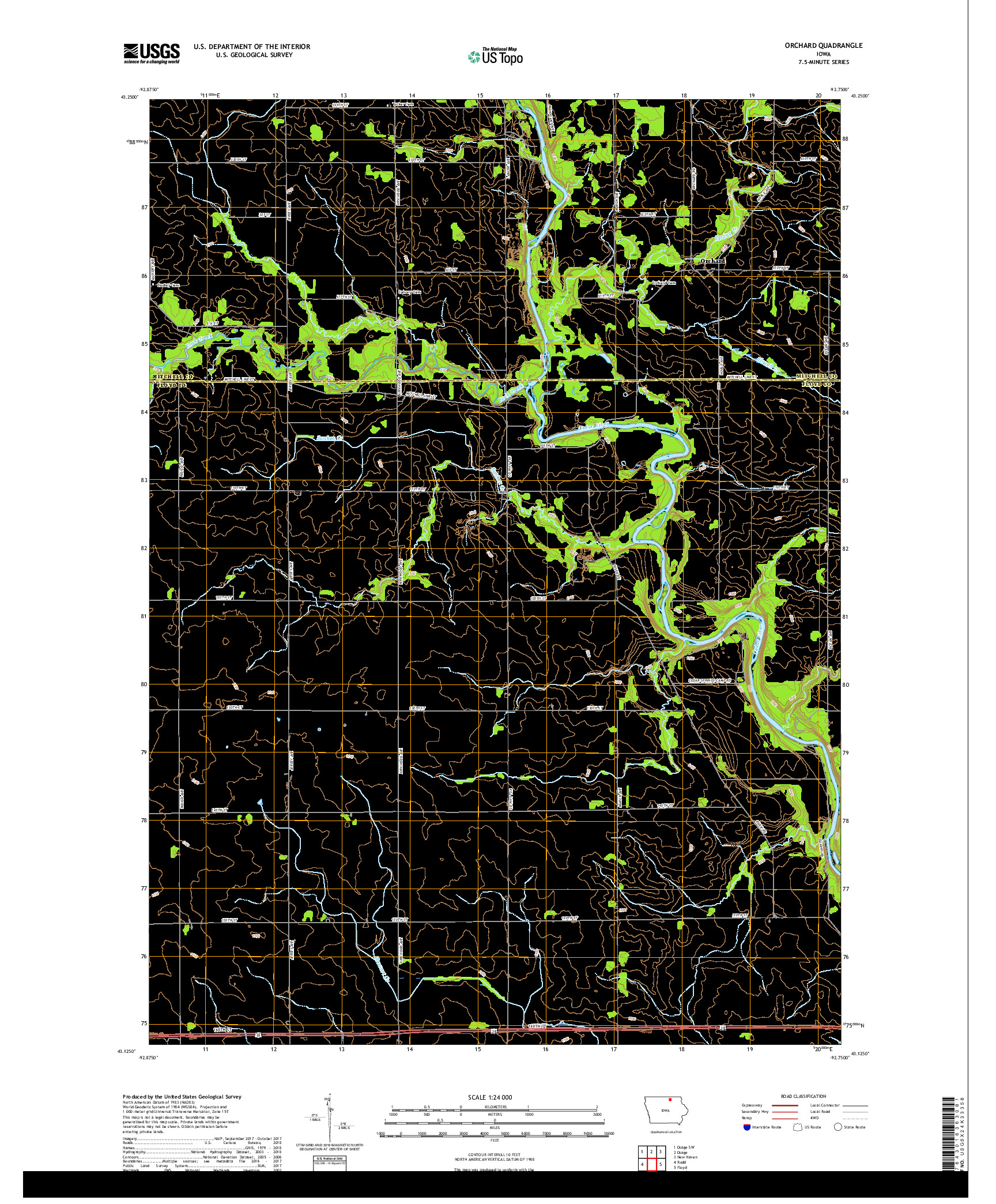 USGS US TOPO 7.5-MINUTE MAP FOR ORCHARD, IA 2018