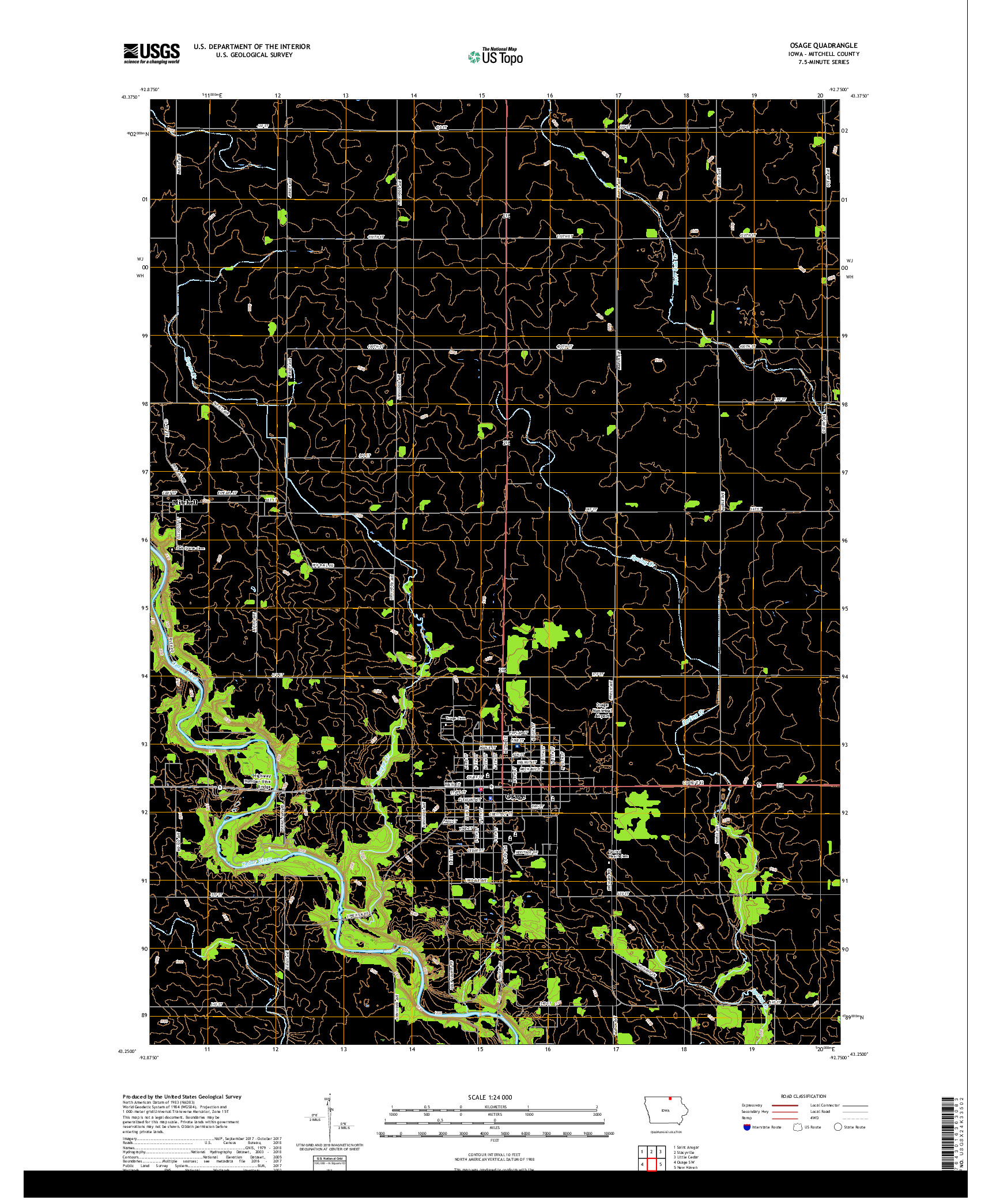 USGS US TOPO 7.5-MINUTE MAP FOR OSAGE, IA 2018