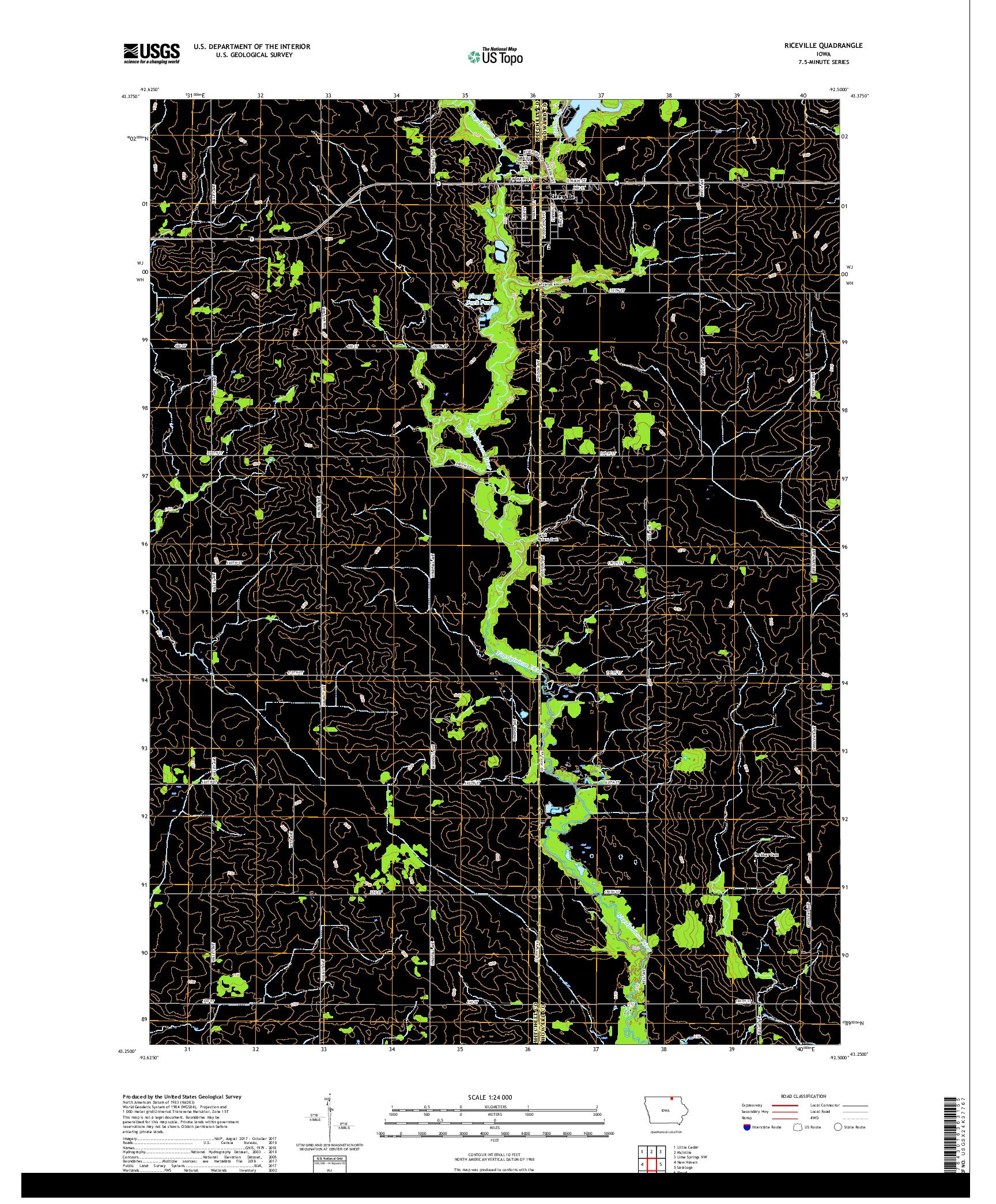 USGS US TOPO 7.5-MINUTE MAP FOR RICEVILLE, IA 2018