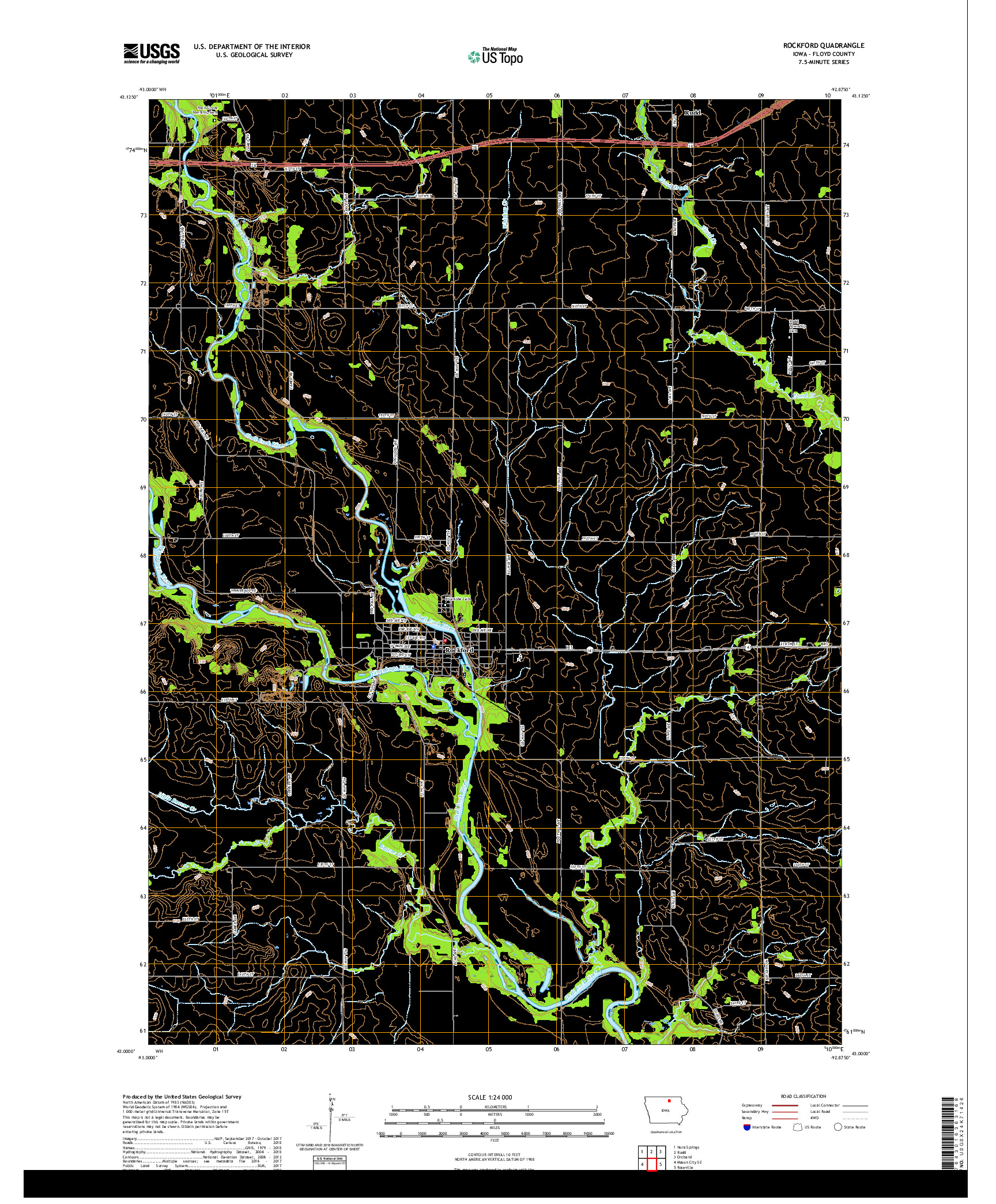 USGS US TOPO 7.5-MINUTE MAP FOR ROCKFORD, IA 2018