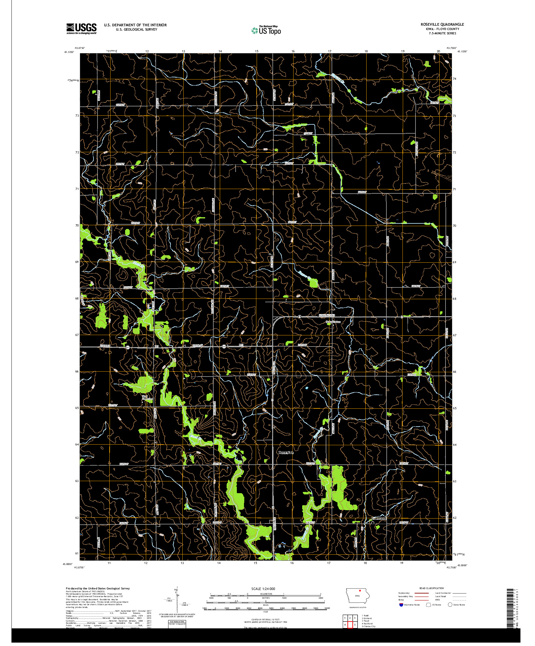 USGS US TOPO 7.5-MINUTE MAP FOR ROSEVILLE, IA 2018