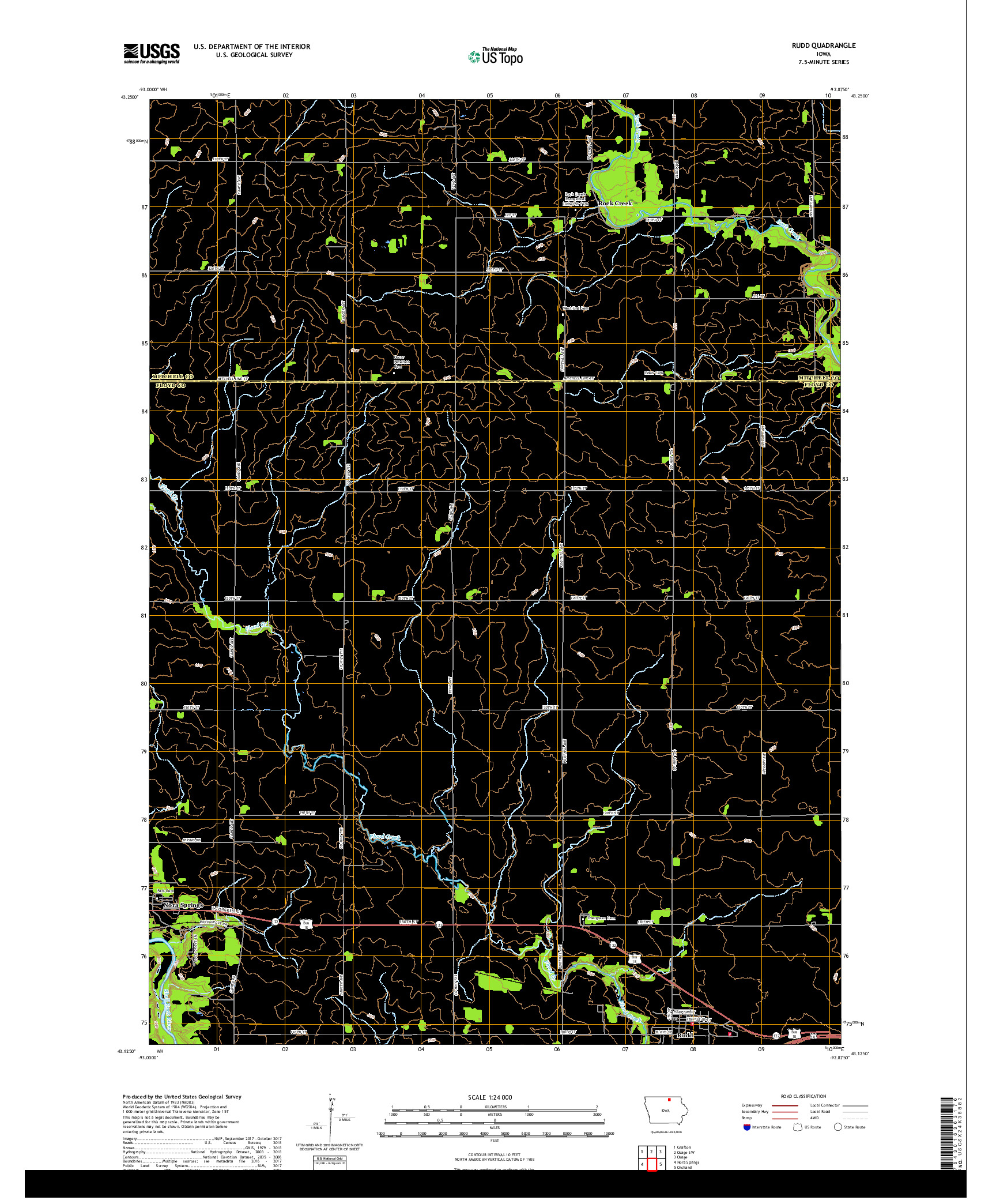 USGS US TOPO 7.5-MINUTE MAP FOR RUDD, IA 2018