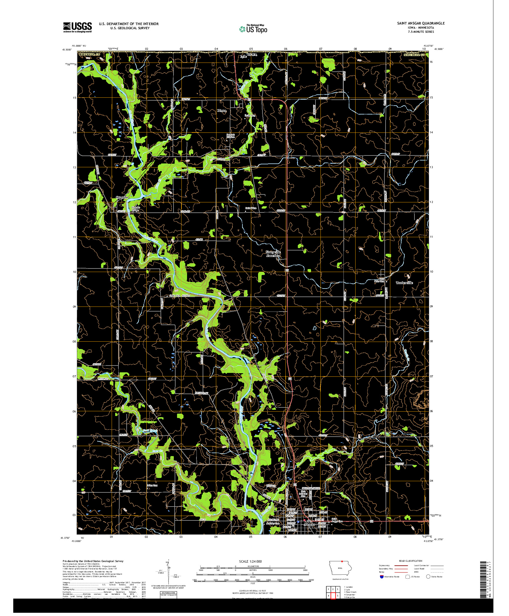 USGS US TOPO 7.5-MINUTE MAP FOR SAINT ANSGAR, IA,MN 2018