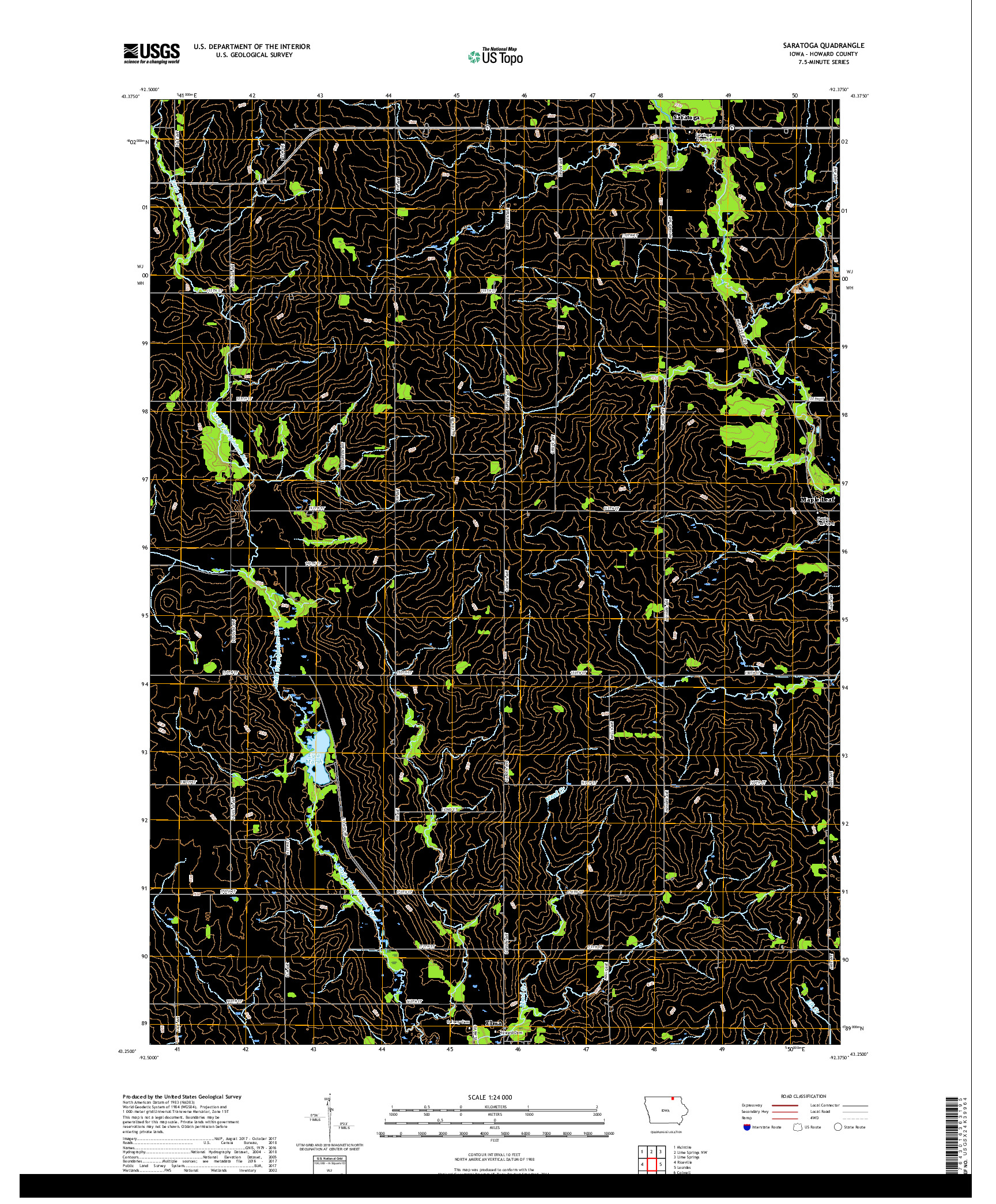 USGS US TOPO 7.5-MINUTE MAP FOR SARATOGA, IA 2018