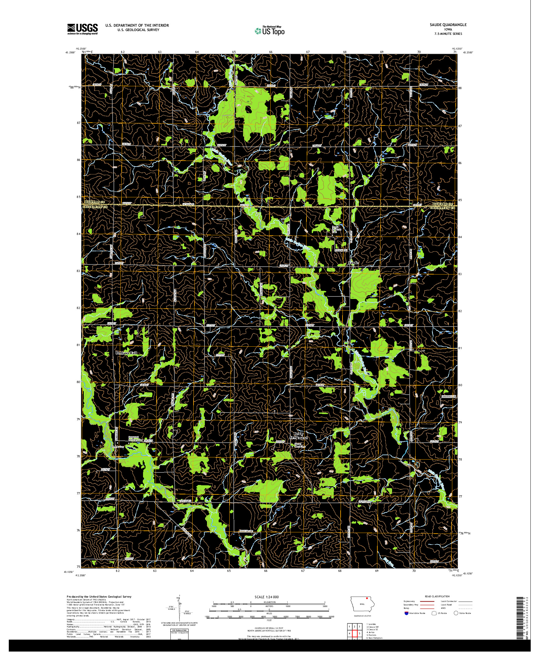 USGS US TOPO 7.5-MINUTE MAP FOR SAUDE, IA 2018