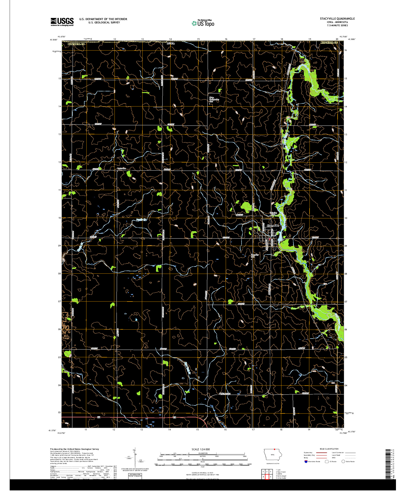 USGS US TOPO 7.5-MINUTE MAP FOR STACYVILLE, IA,MN 2018