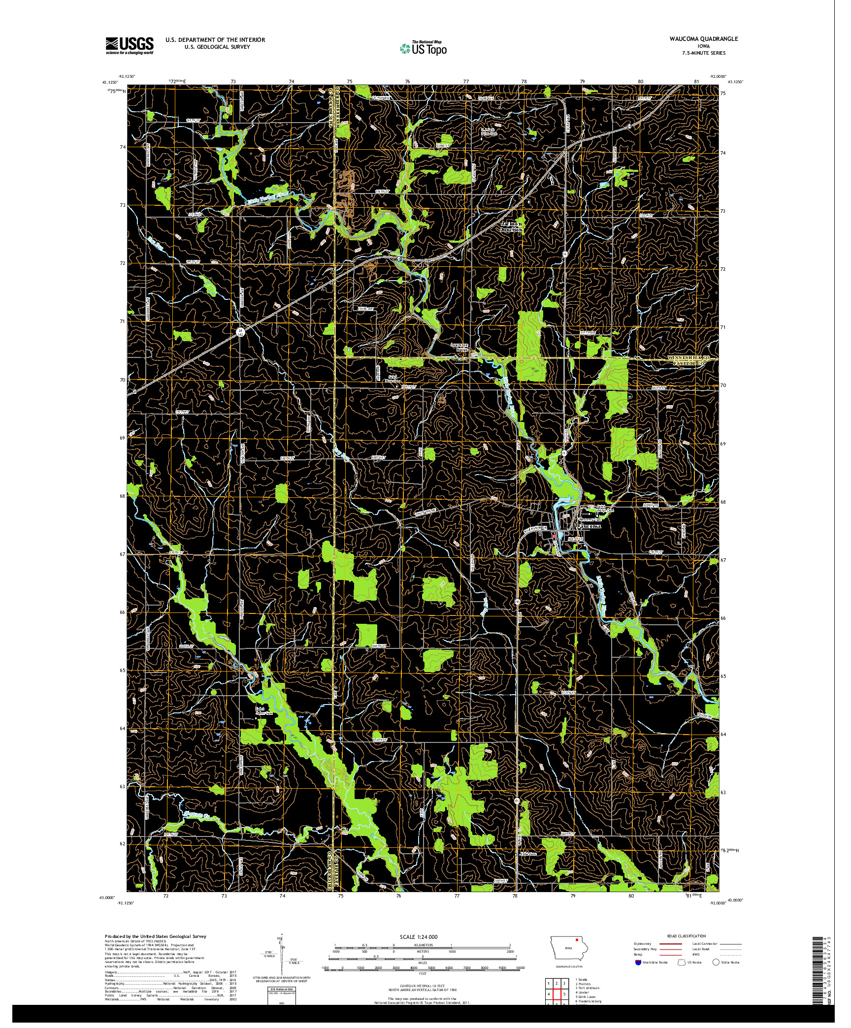USGS US TOPO 7.5-MINUTE MAP FOR WAUCOMA, IA 2018