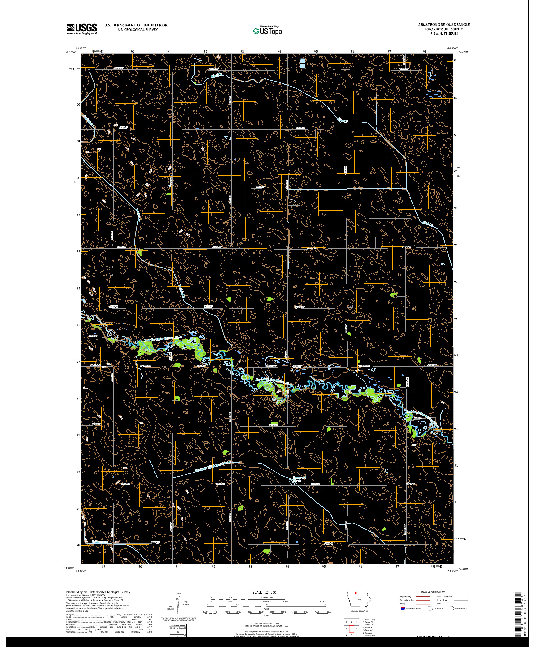 USGS US TOPO 7.5-MINUTE MAP FOR ARMSTRONG SE, IA 2018