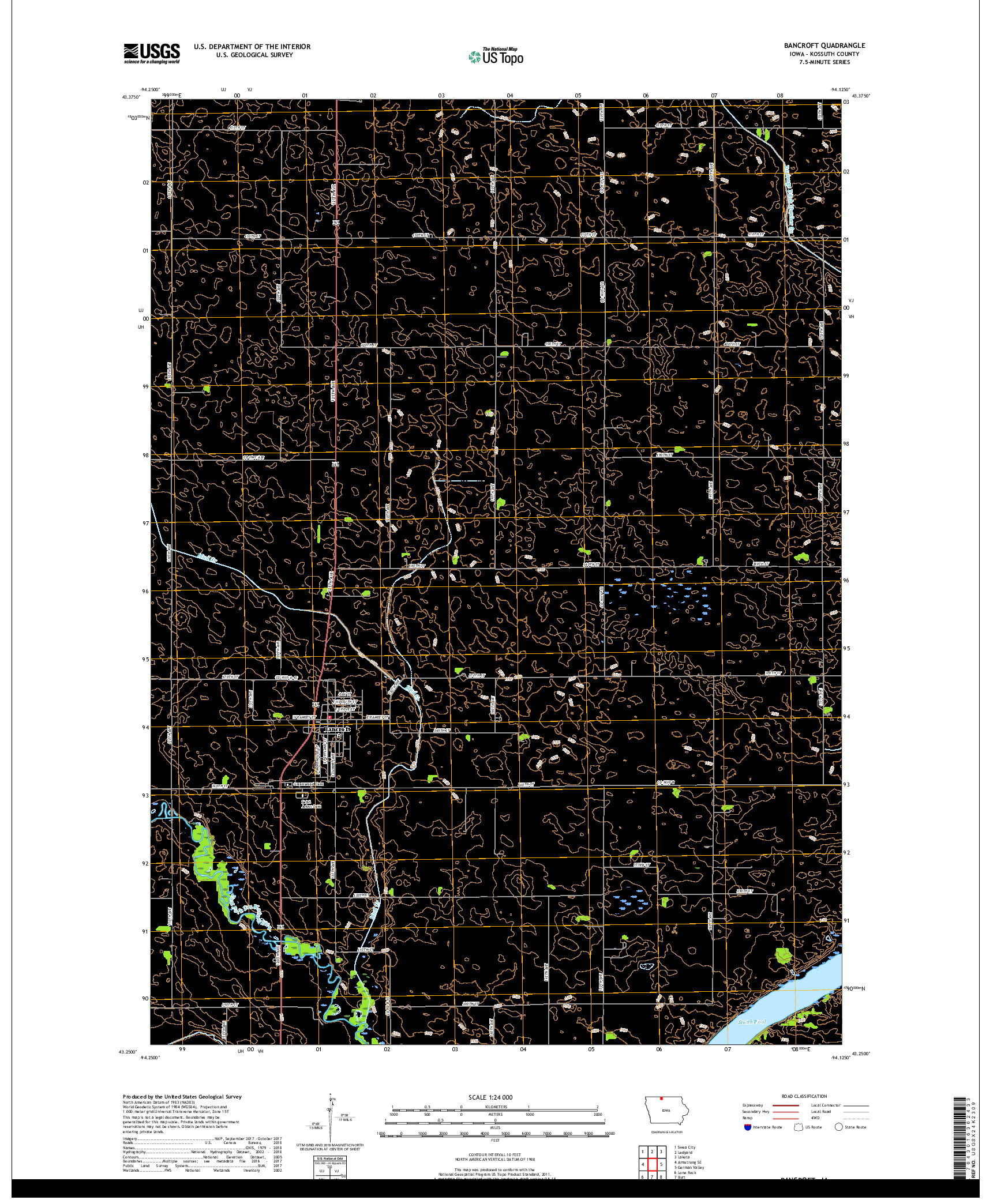 USGS US TOPO 7.5-MINUTE MAP FOR BANCROFT, IA 2018