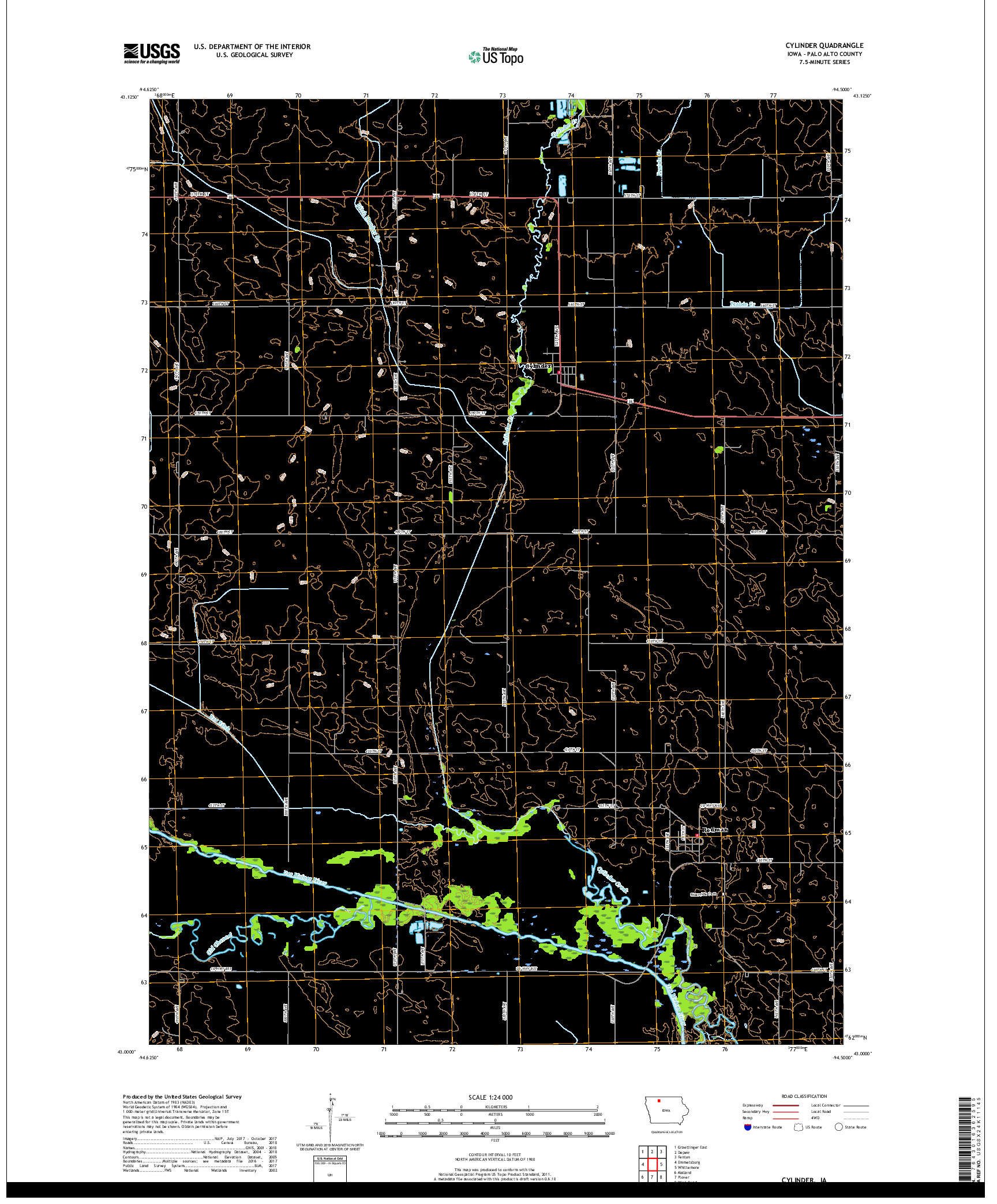 USGS US TOPO 7.5-MINUTE MAP FOR CYLINDER, IA 2018
