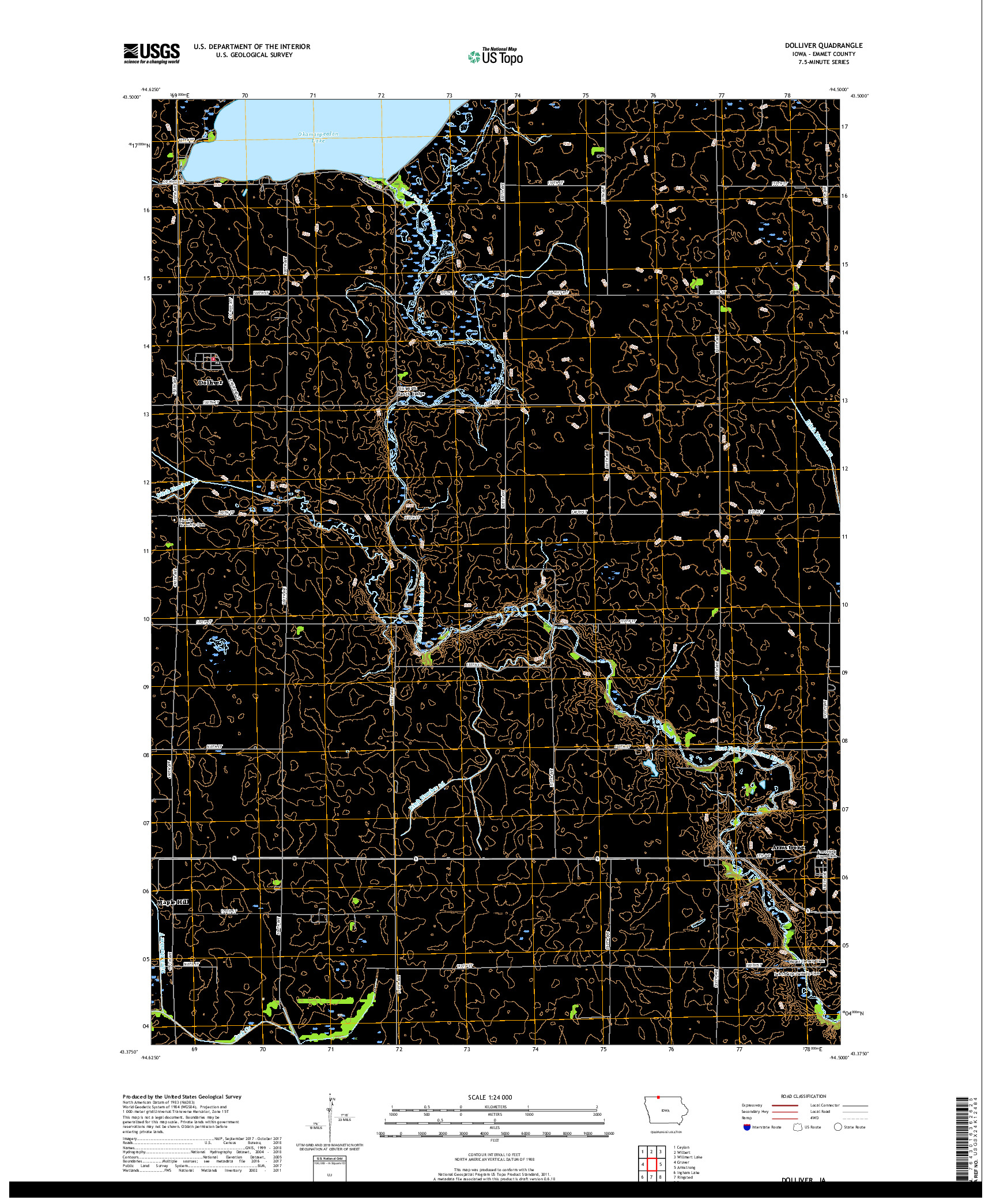 USGS US TOPO 7.5-MINUTE MAP FOR DOLLIVER, IA 2018