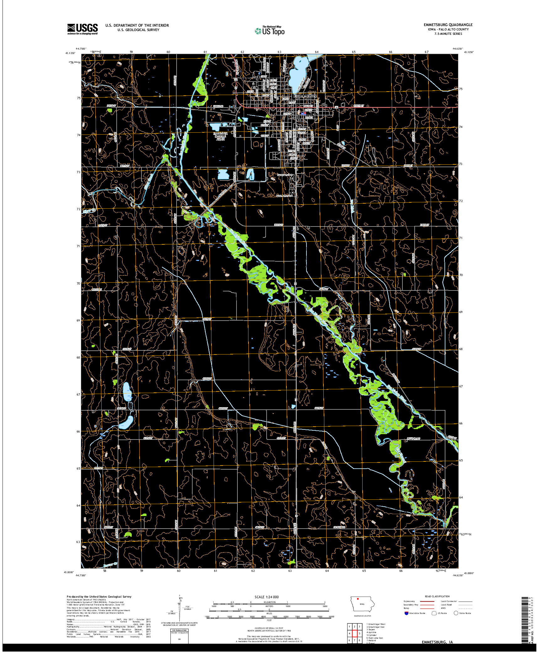 USGS US TOPO 7.5-MINUTE MAP FOR EMMETSBURG, IA 2018