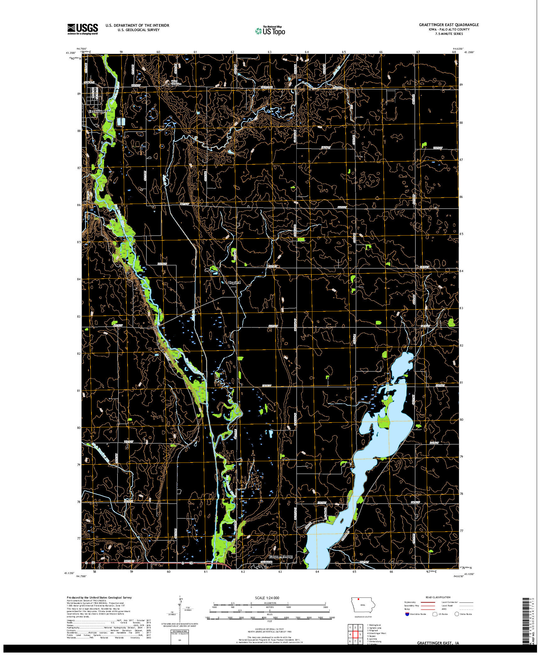 USGS US TOPO 7.5-MINUTE MAP FOR GRAETTINGER EAST, IA 2018