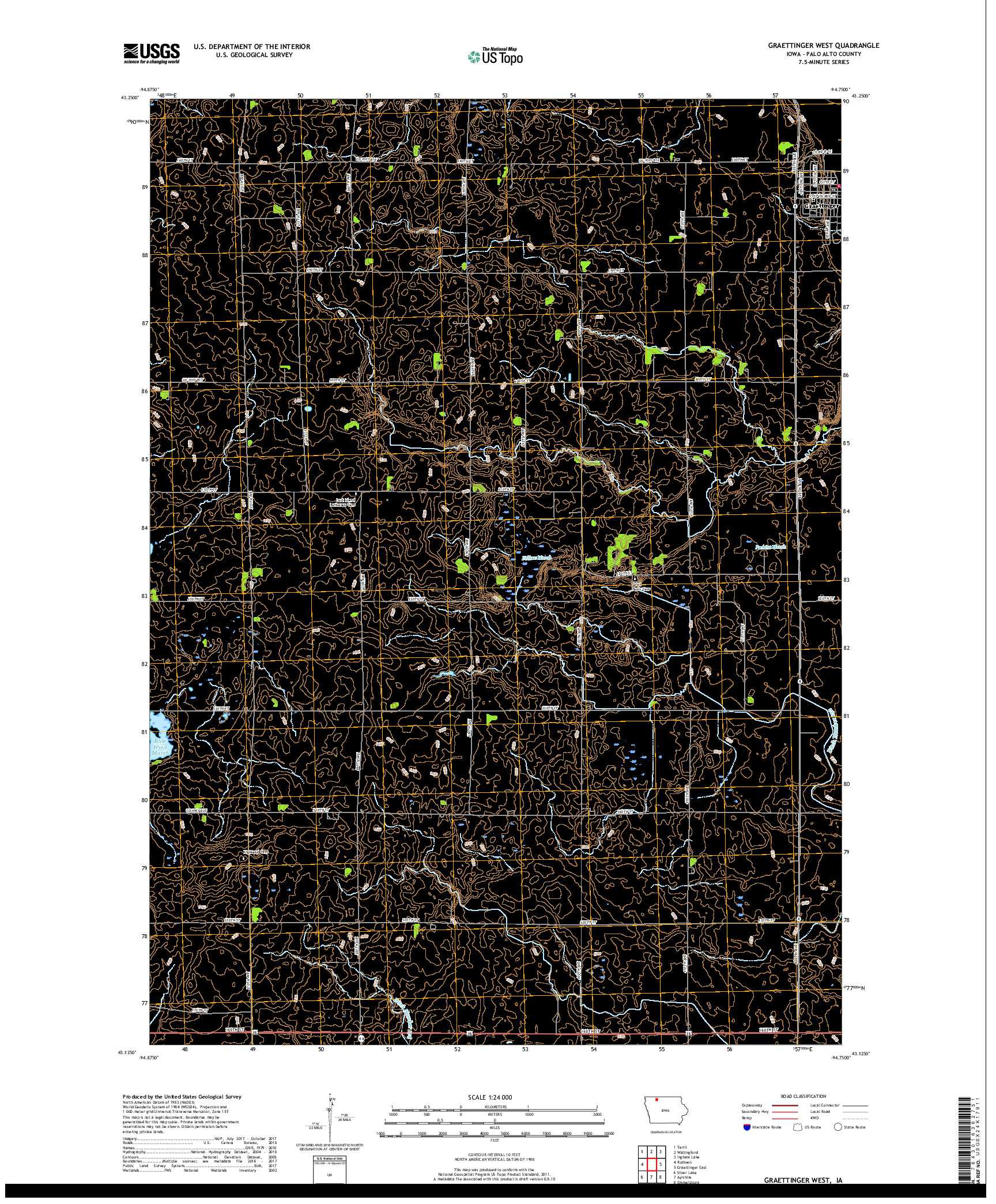 USGS US TOPO 7.5-MINUTE MAP FOR GRAETTINGER WEST, IA 2018