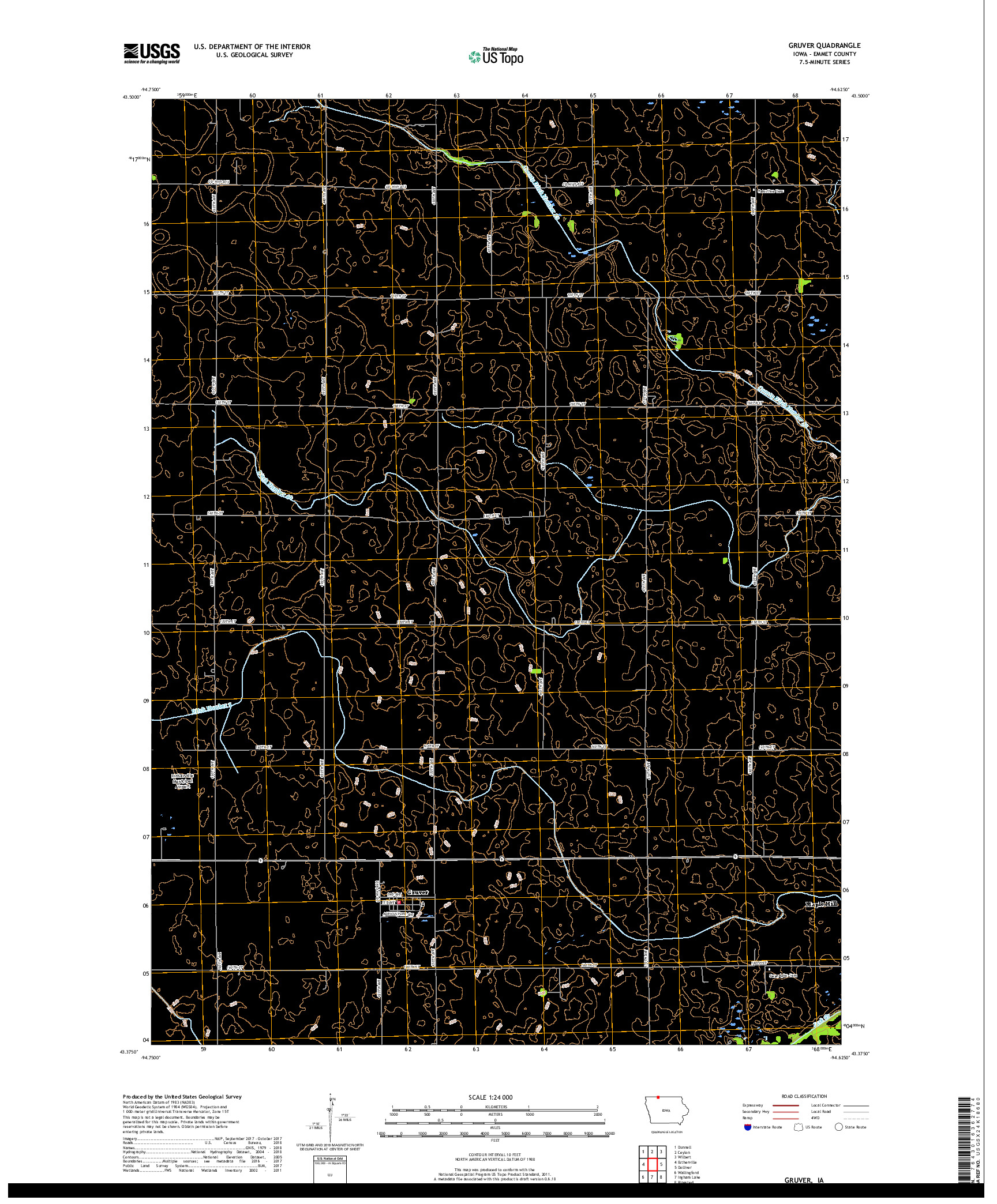 USGS US TOPO 7.5-MINUTE MAP FOR GRUVER, IA 2018