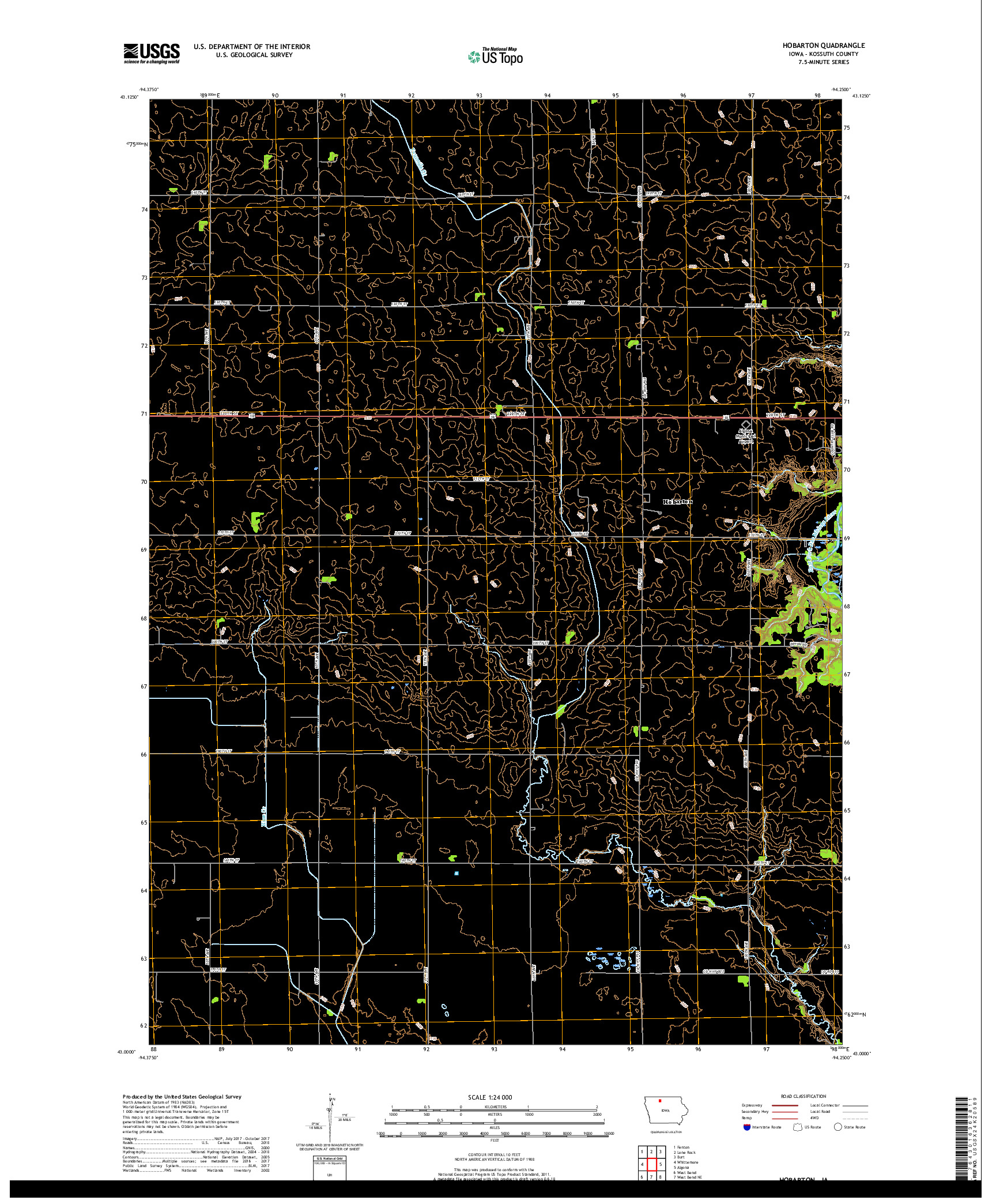 USGS US TOPO 7.5-MINUTE MAP FOR HOBARTON, IA 2018
