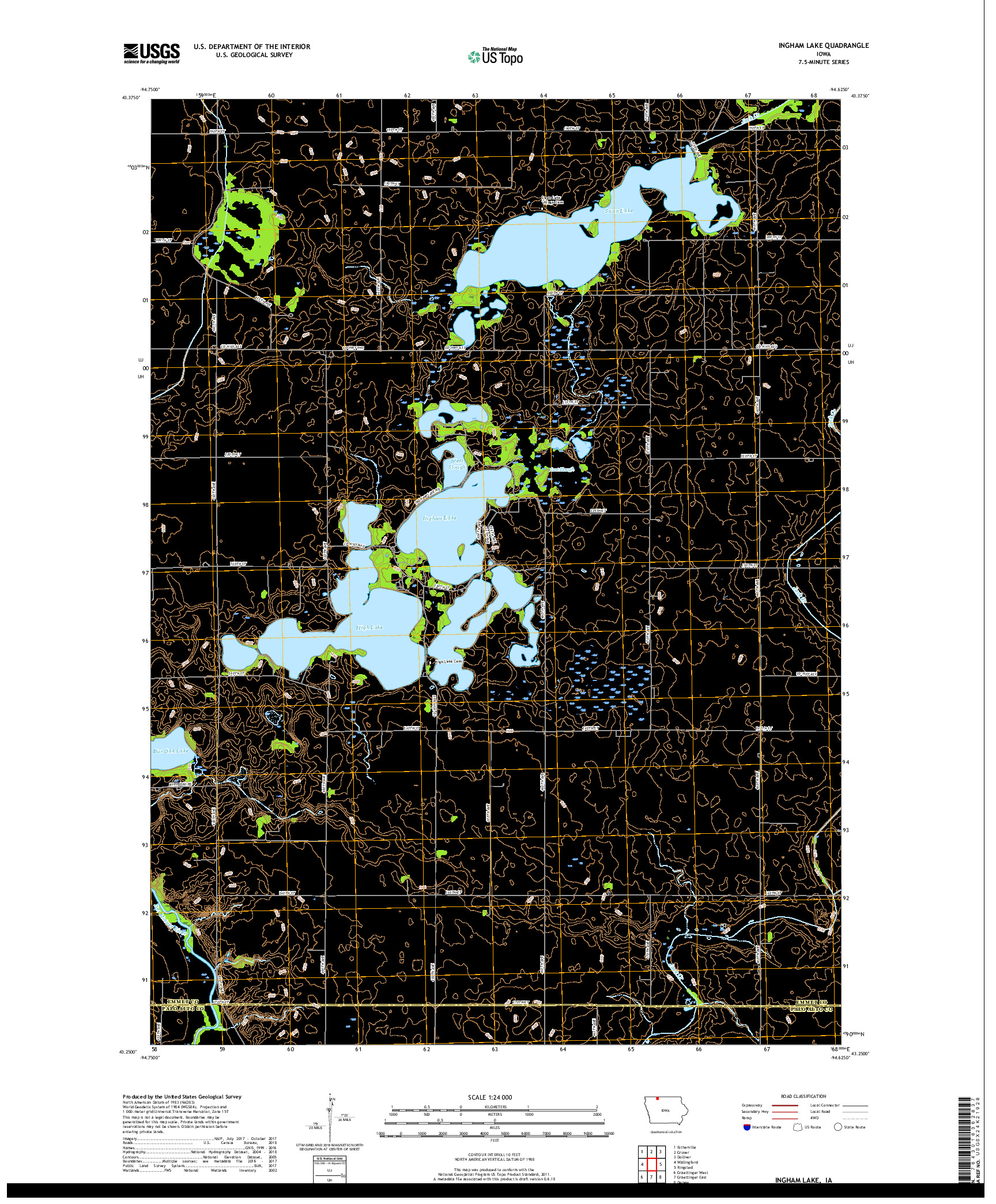 USGS US TOPO 7.5-MINUTE MAP FOR INGHAM LAKE, IA 2018