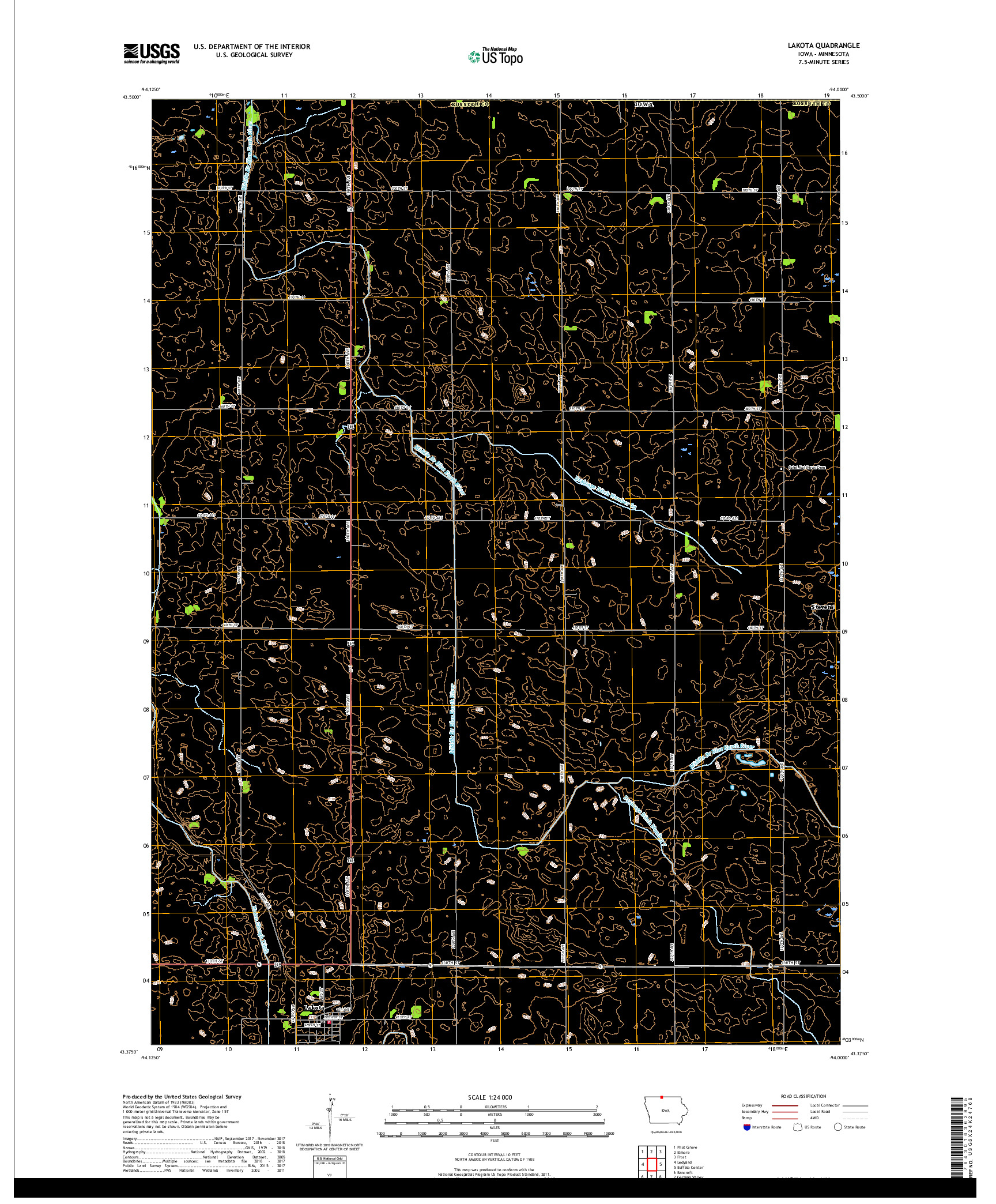 USGS US TOPO 7.5-MINUTE MAP FOR LAKOTA, IA,MN 2018