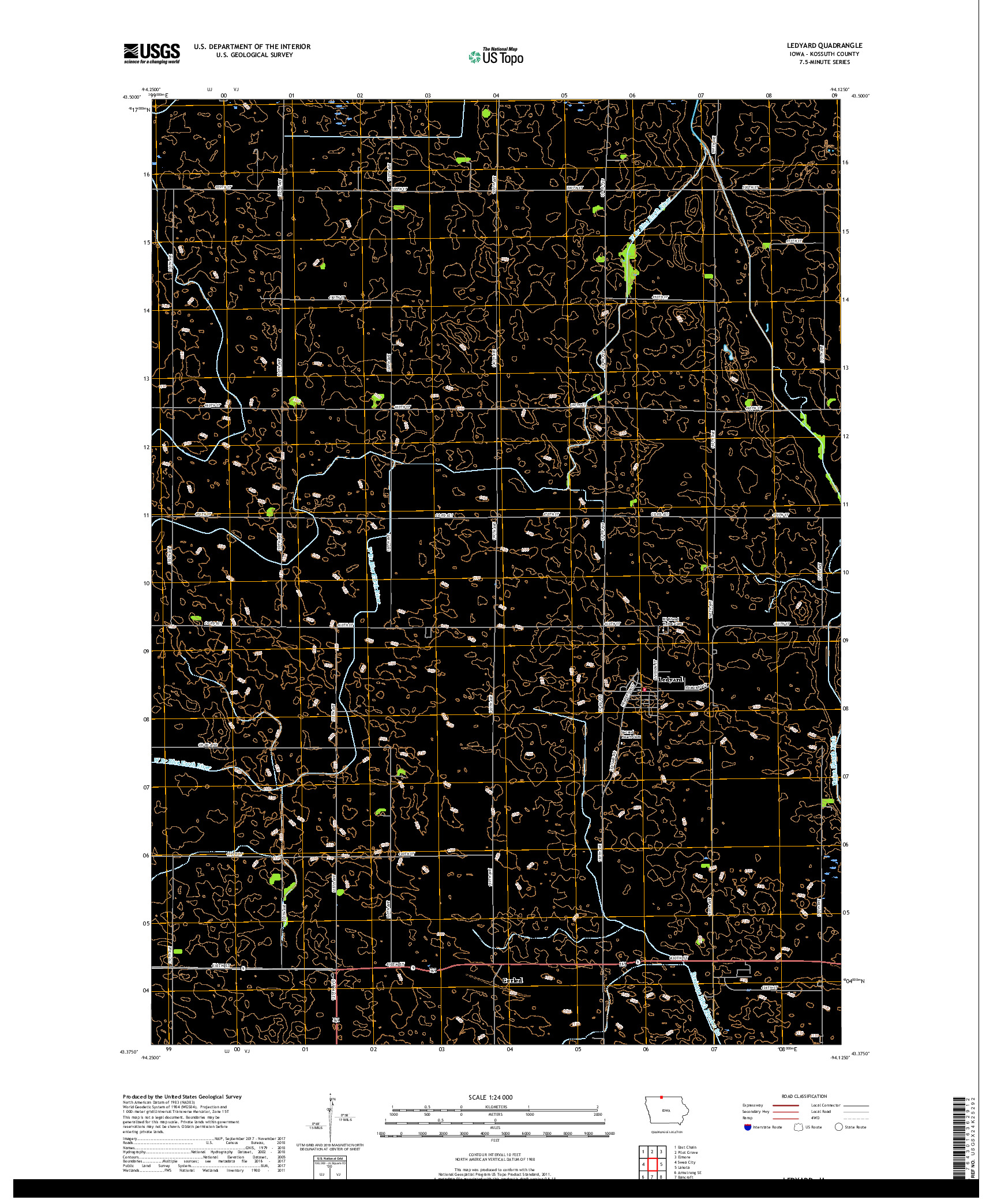 USGS US TOPO 7.5-MINUTE MAP FOR LEDYARD, IA 2018