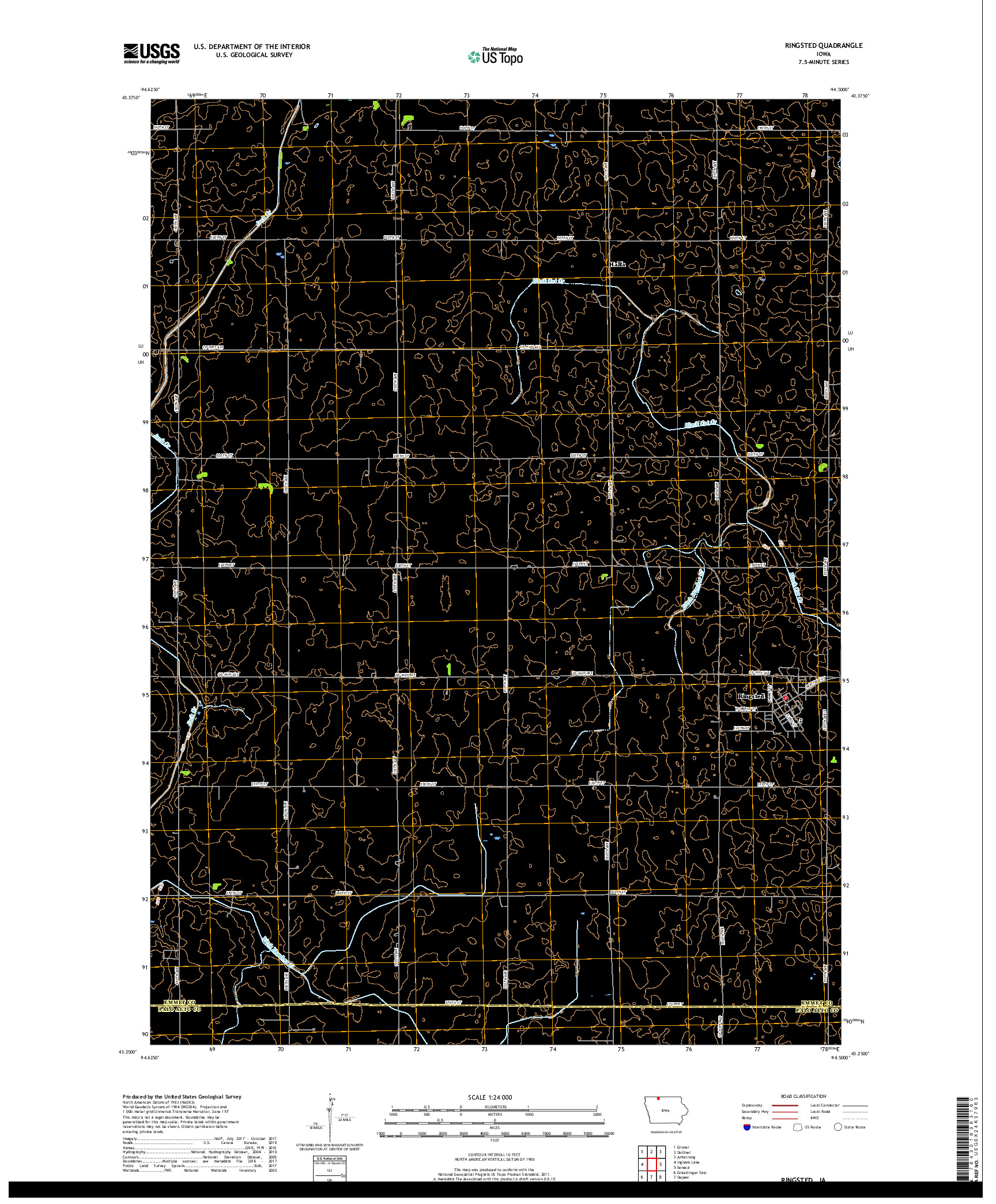 USGS US TOPO 7.5-MINUTE MAP FOR RINGSTED, IA 2018