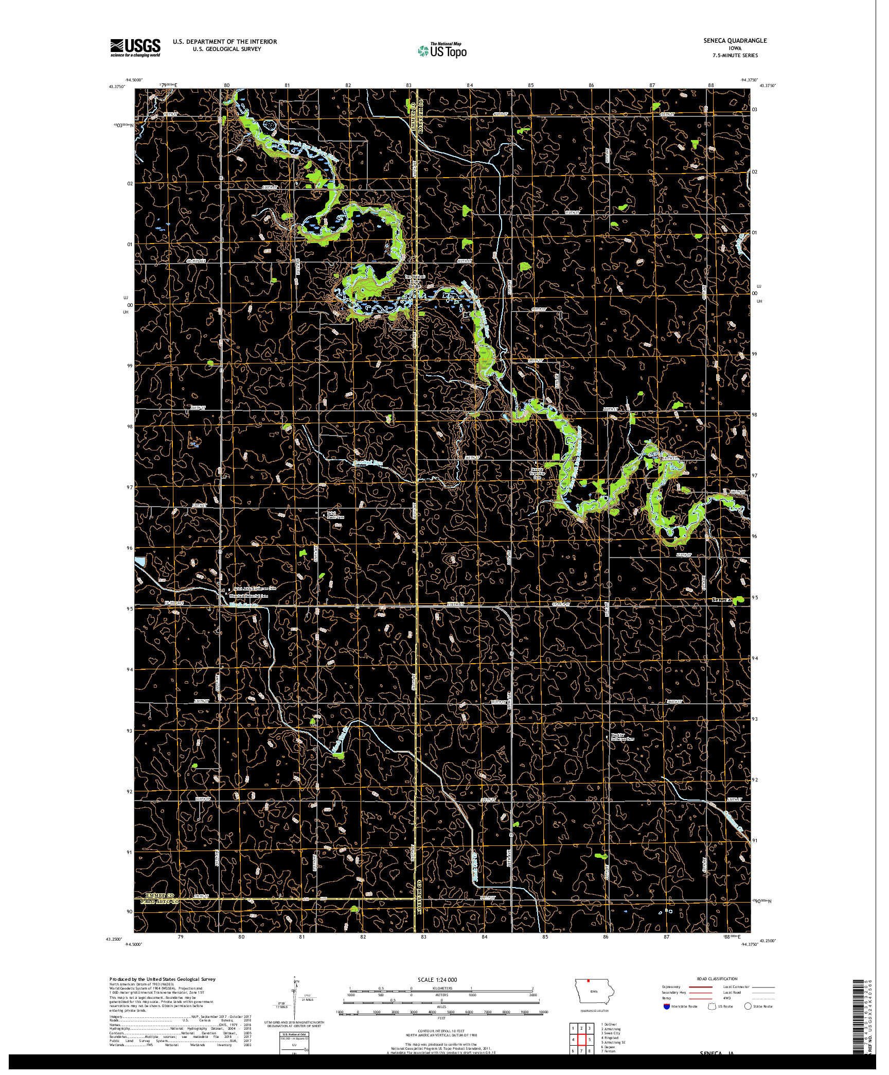 USGS US TOPO 7.5-MINUTE MAP FOR SENECA, IA 2018