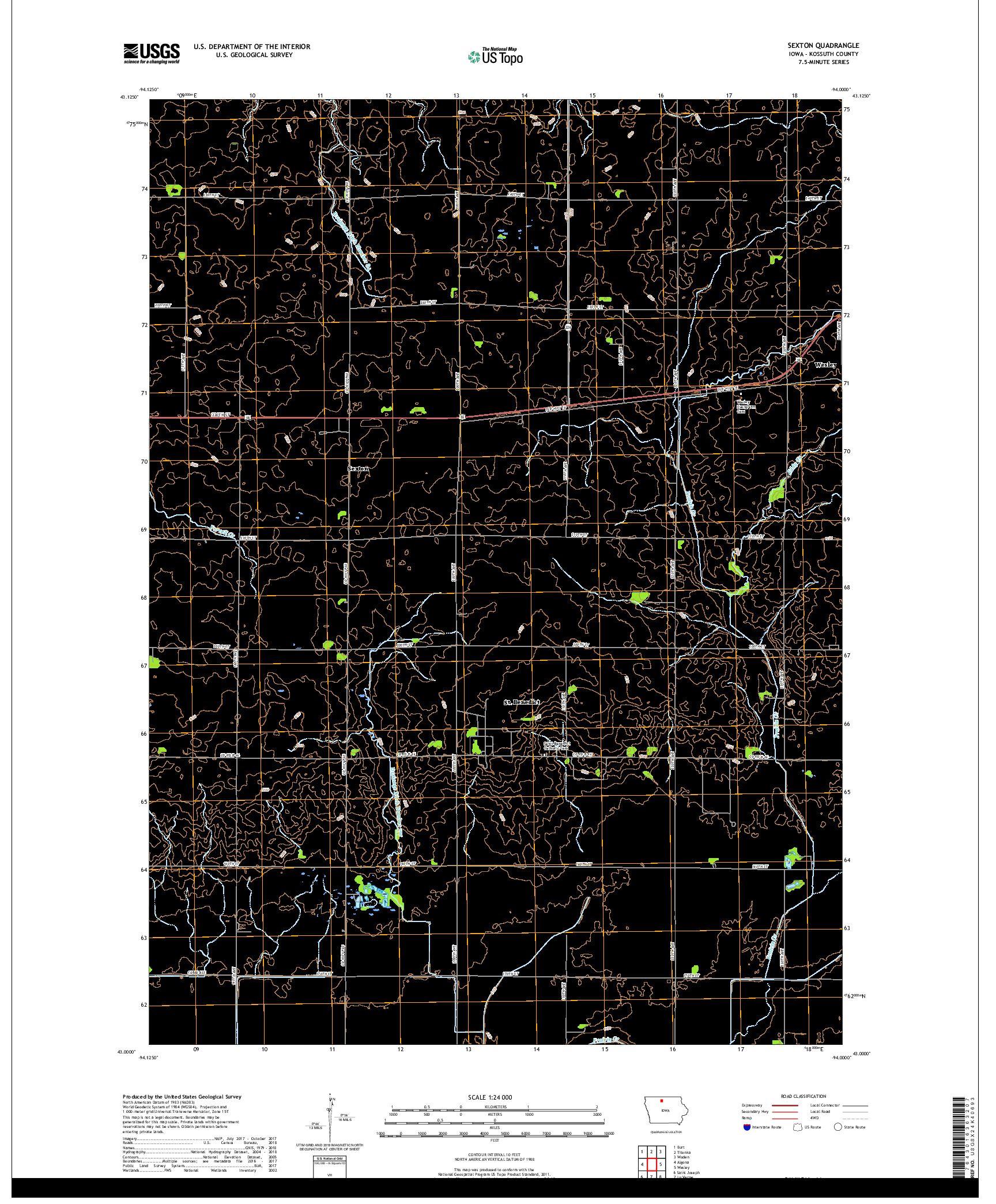 USGS US TOPO 7.5-MINUTE MAP FOR SEXTON, IA 2018