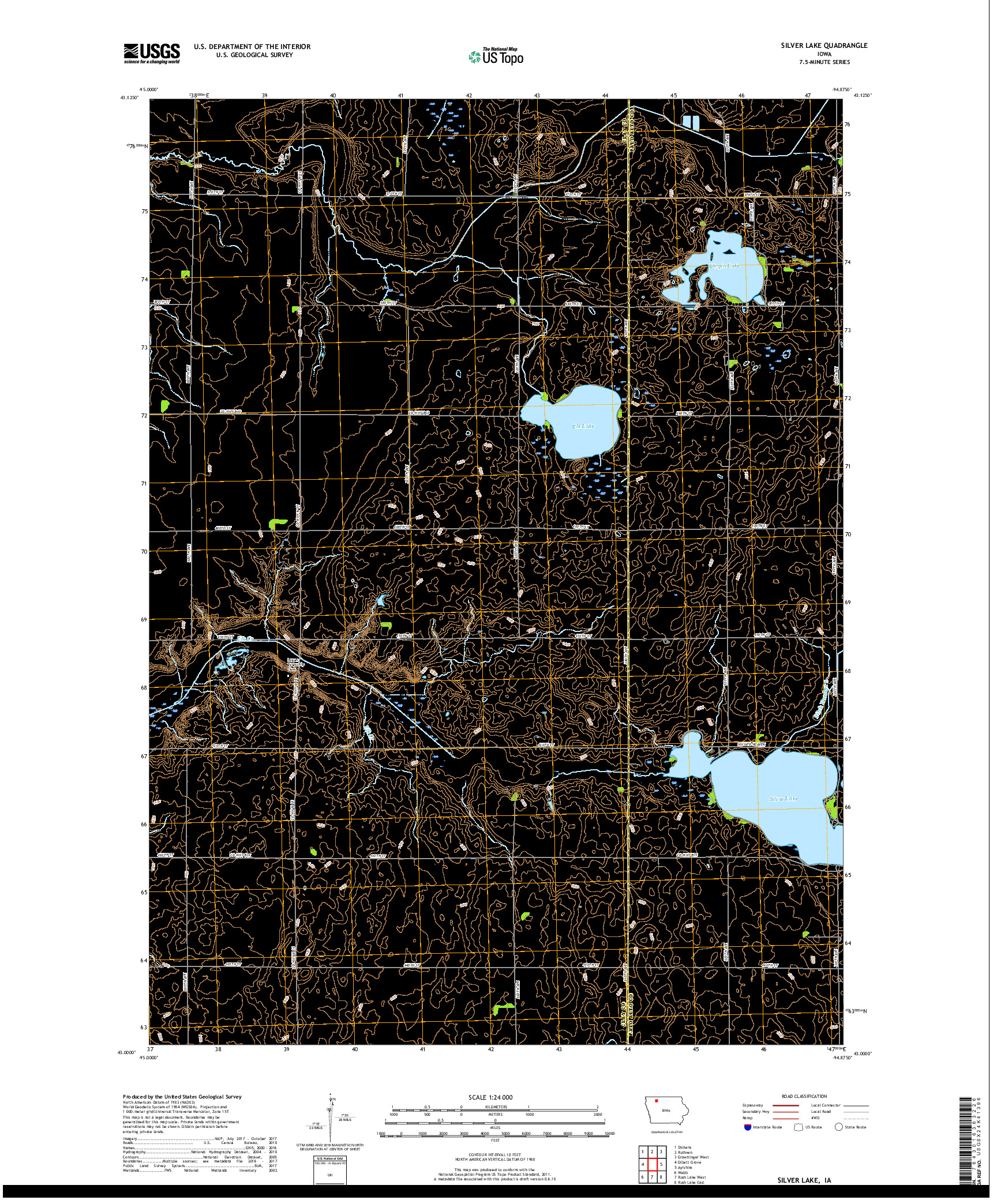 USGS US TOPO 7.5-MINUTE MAP FOR SILVER LAKE, IA 2018