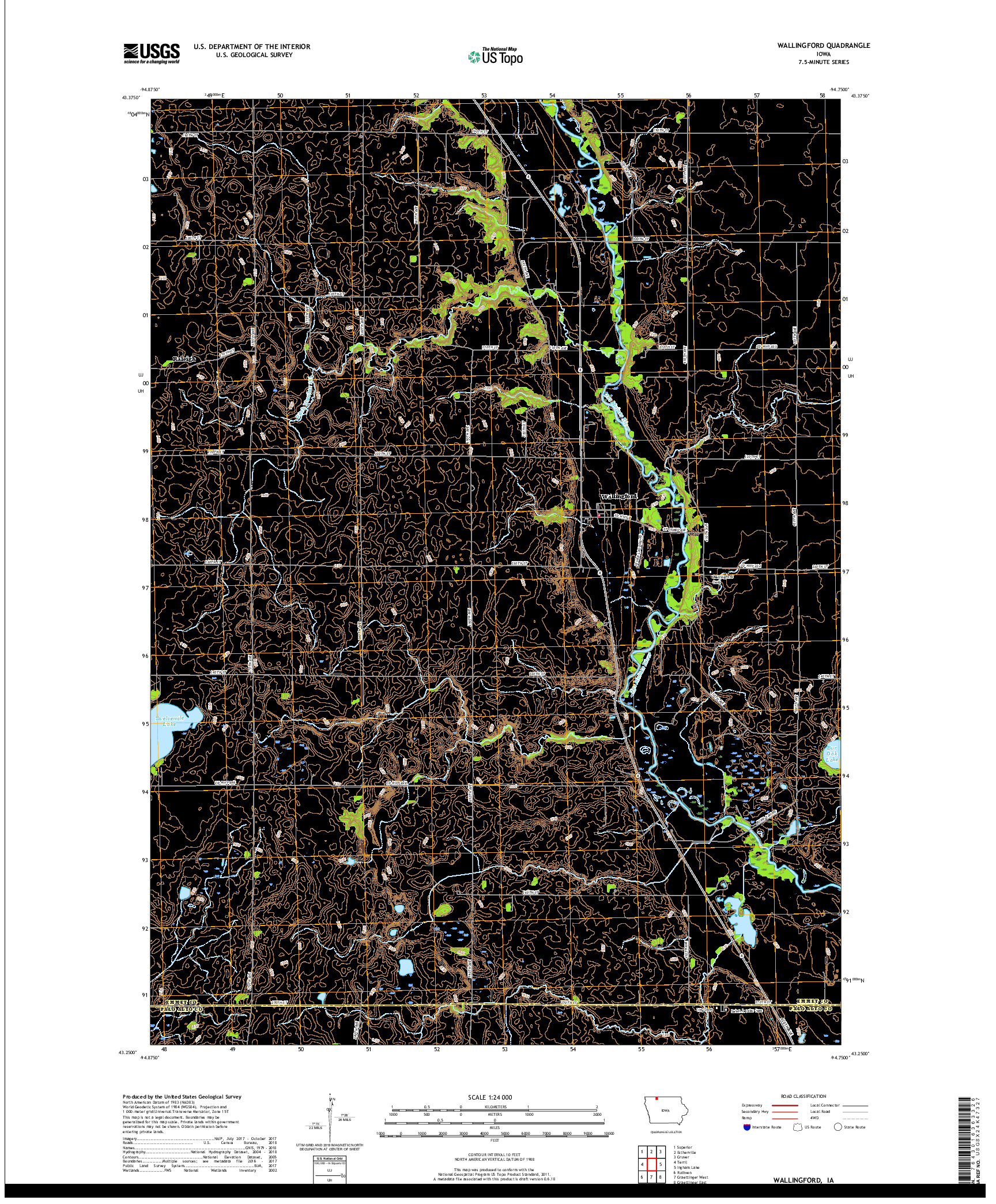 USGS US TOPO 7.5-MINUTE MAP FOR WALLINGFORD, IA 2018