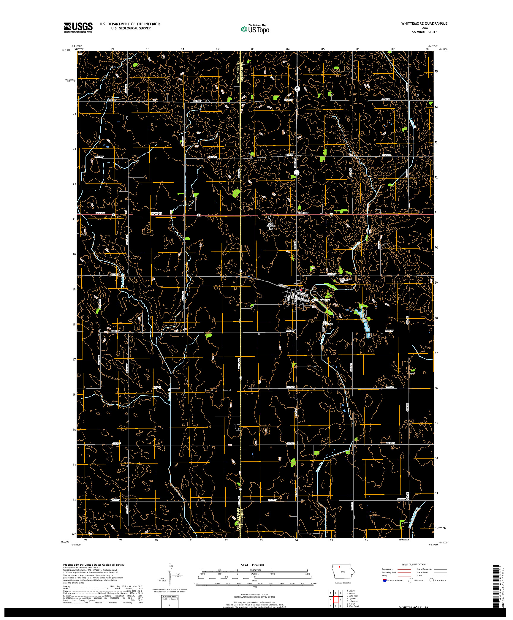 USGS US TOPO 7.5-MINUTE MAP FOR WHITTEMORE, IA 2018