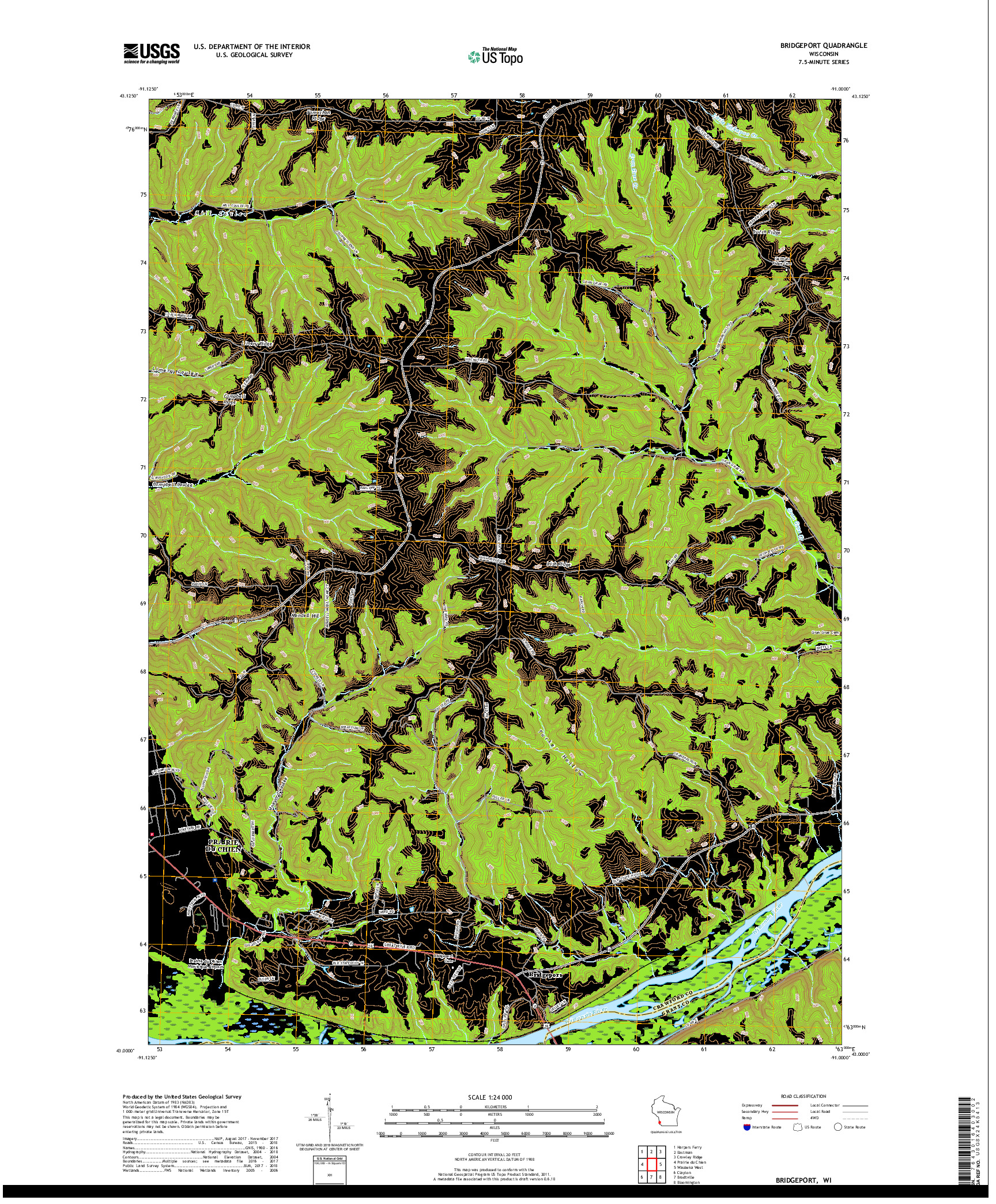 USGS US TOPO 7.5-MINUTE MAP FOR BRIDGEPORT, WI 2018