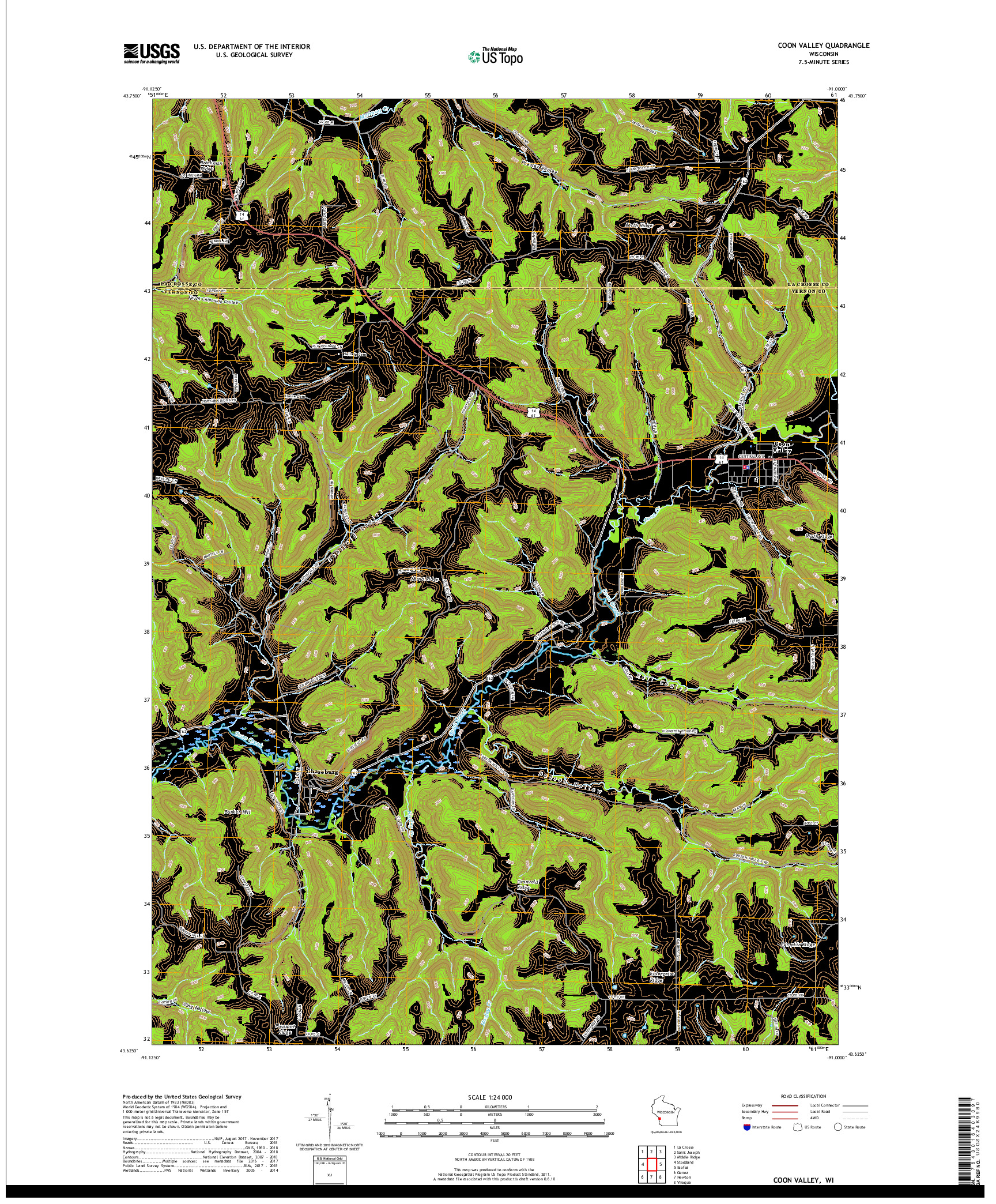 USGS US TOPO 7.5-MINUTE MAP FOR COON VALLEY, WI 2018