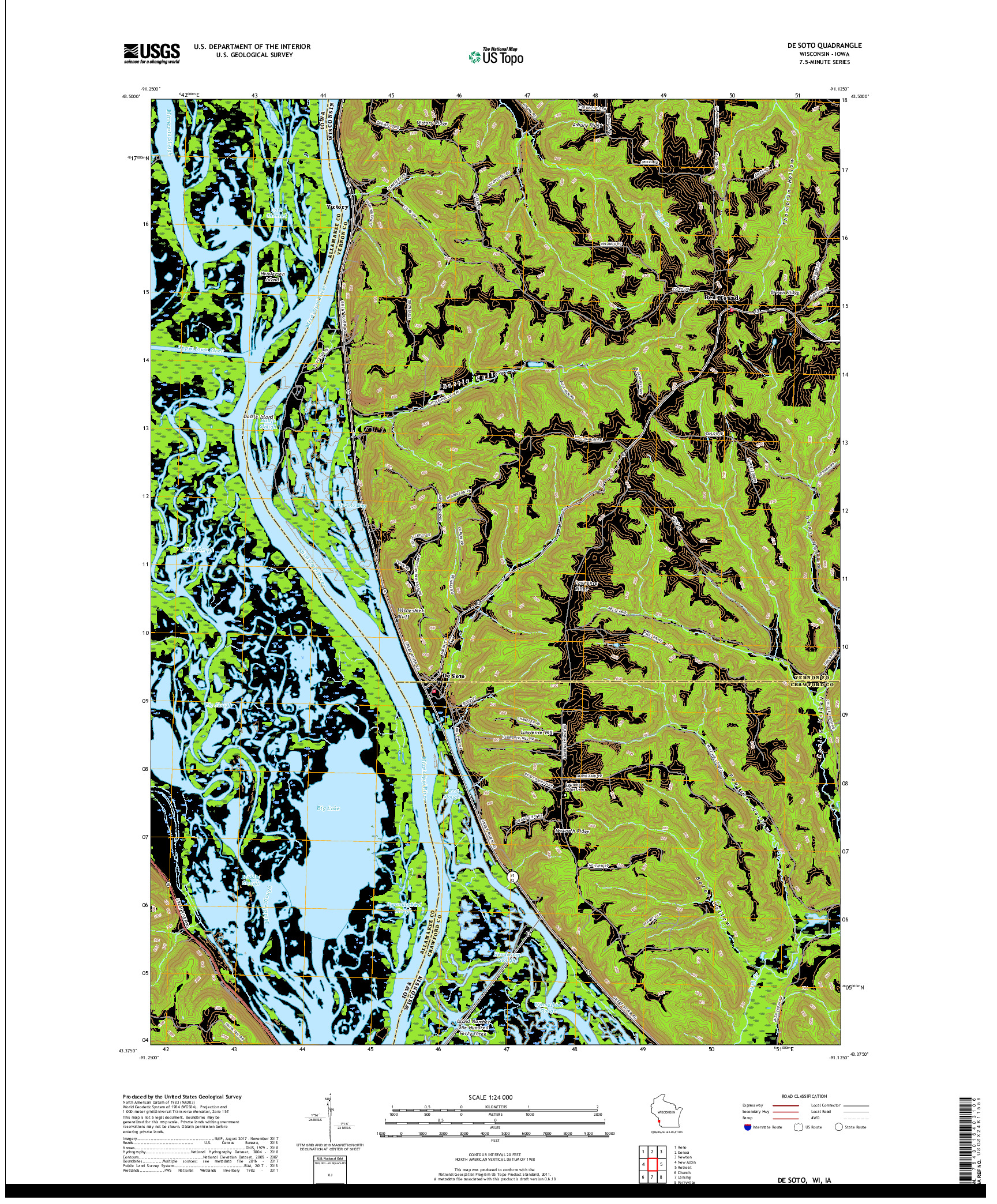 USGS US TOPO 7.5-MINUTE MAP FOR DE SOTO, WI,IA 2018